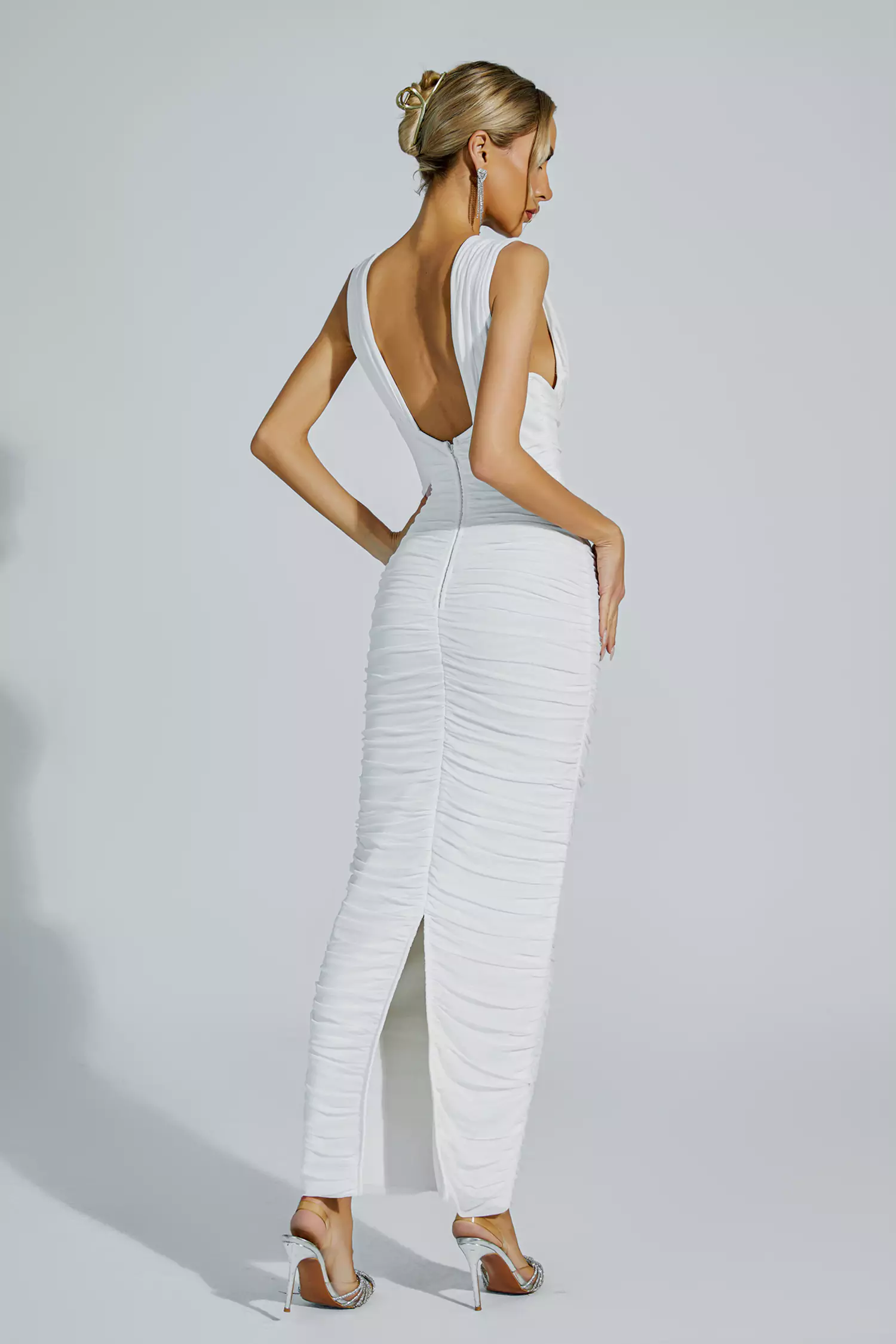 Hana White V-neck Bandage Dress-CATCHALL