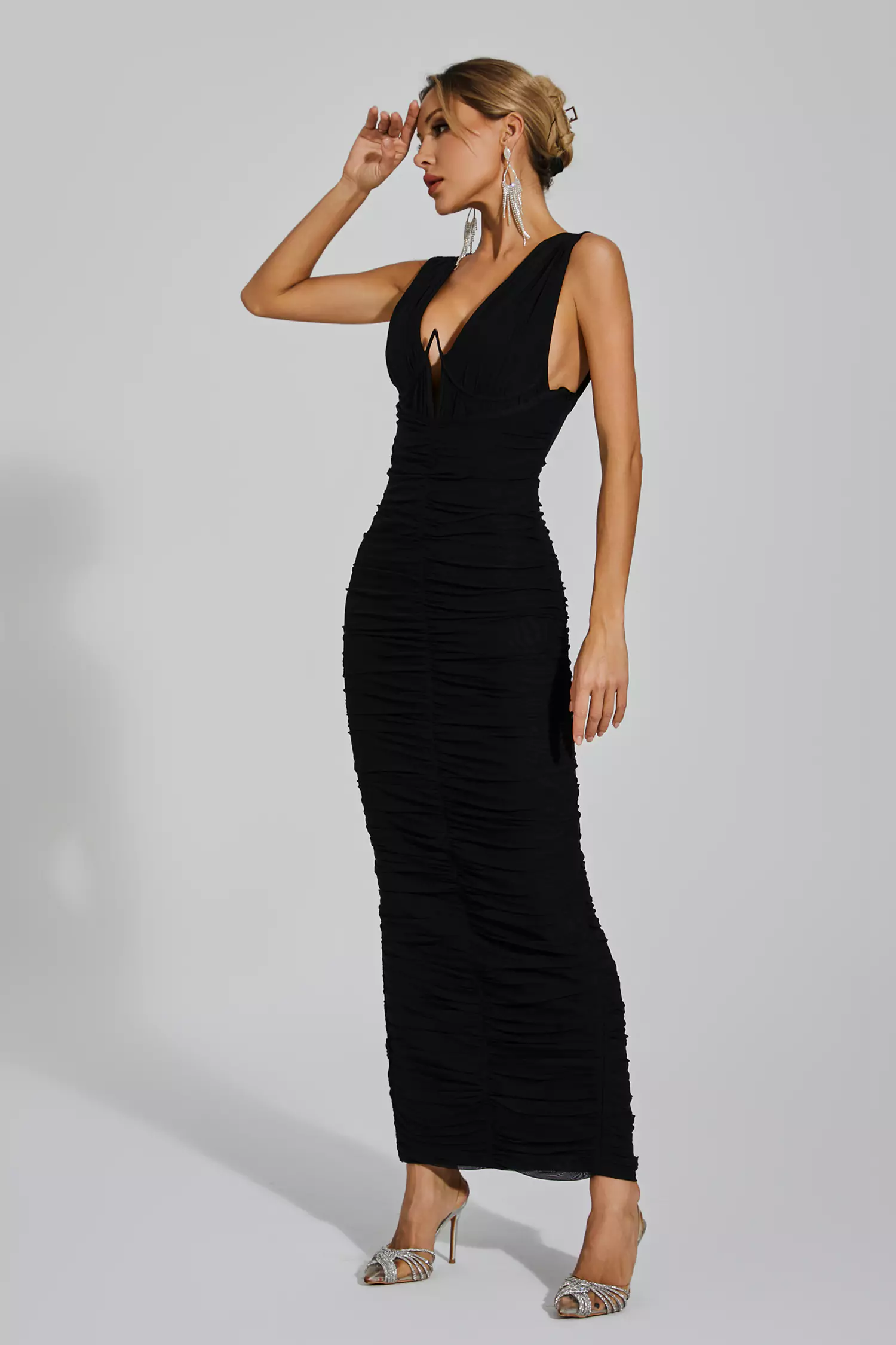 Hana Black V-neck Bandage Dress-CATCHALL