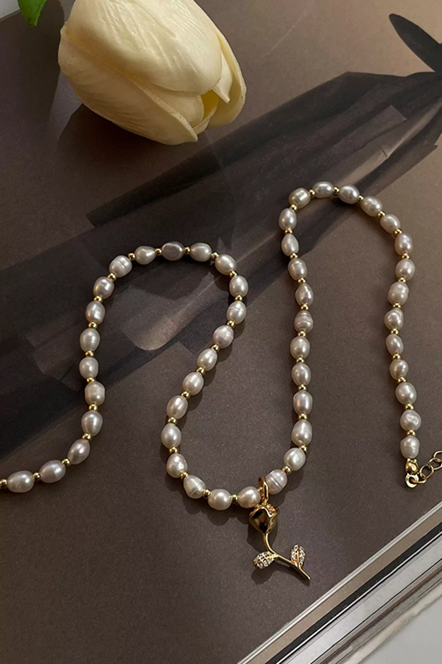 Harmoni White Pearl Rose Necklace-CATCHALL