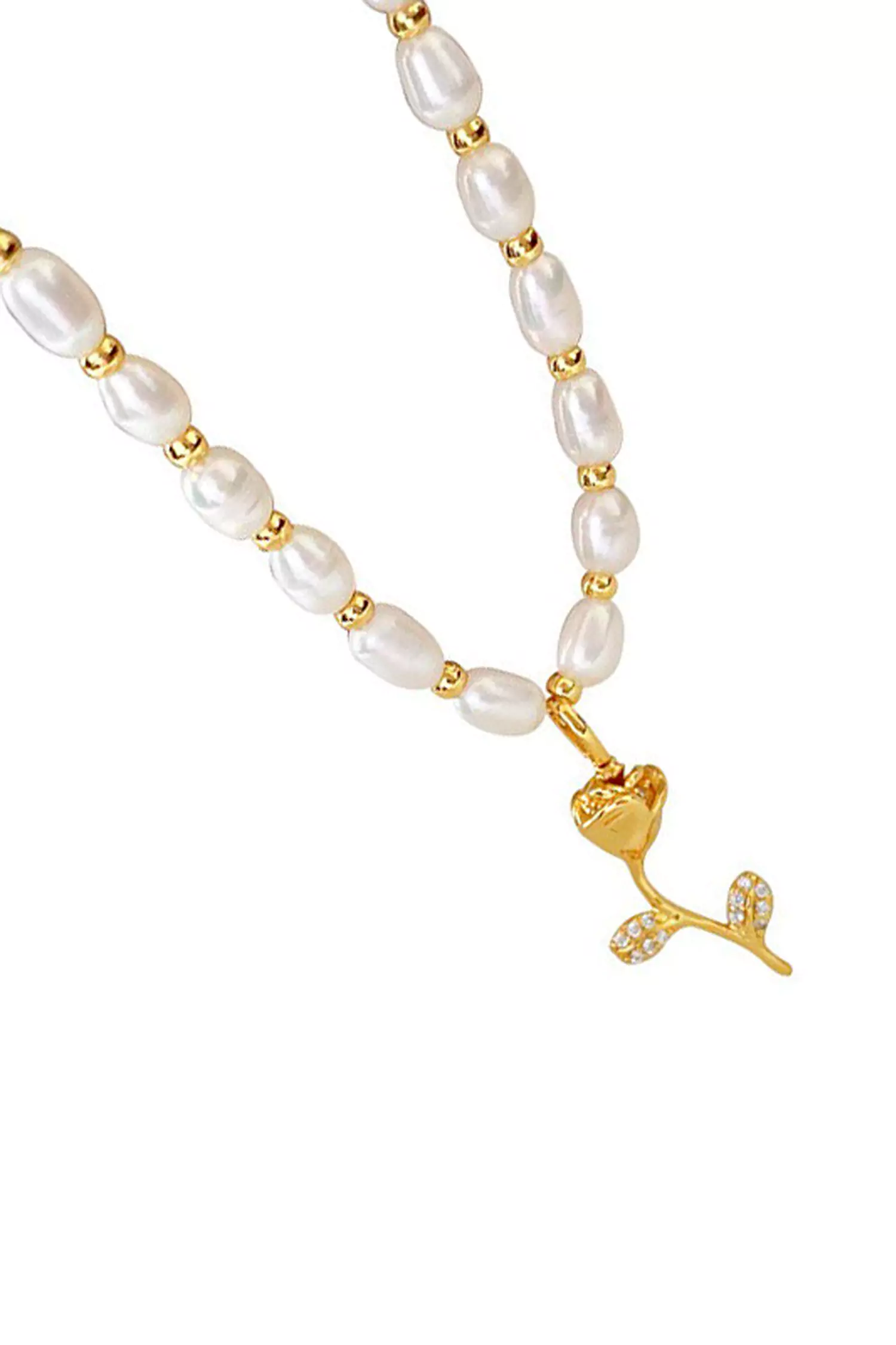 Harmoni White Pearl Rose Necklace-CATCHALL