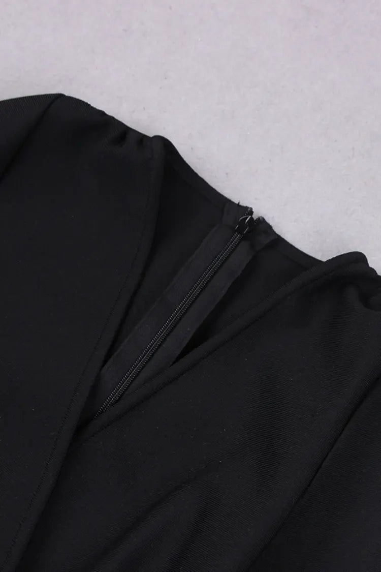 Harmony Black Feather Long Sleeve Mini Dress-CATCHALL