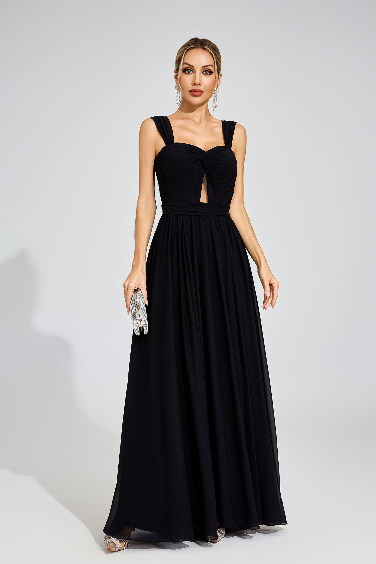 Harry Black Twist Front Chiffon Evening Dress