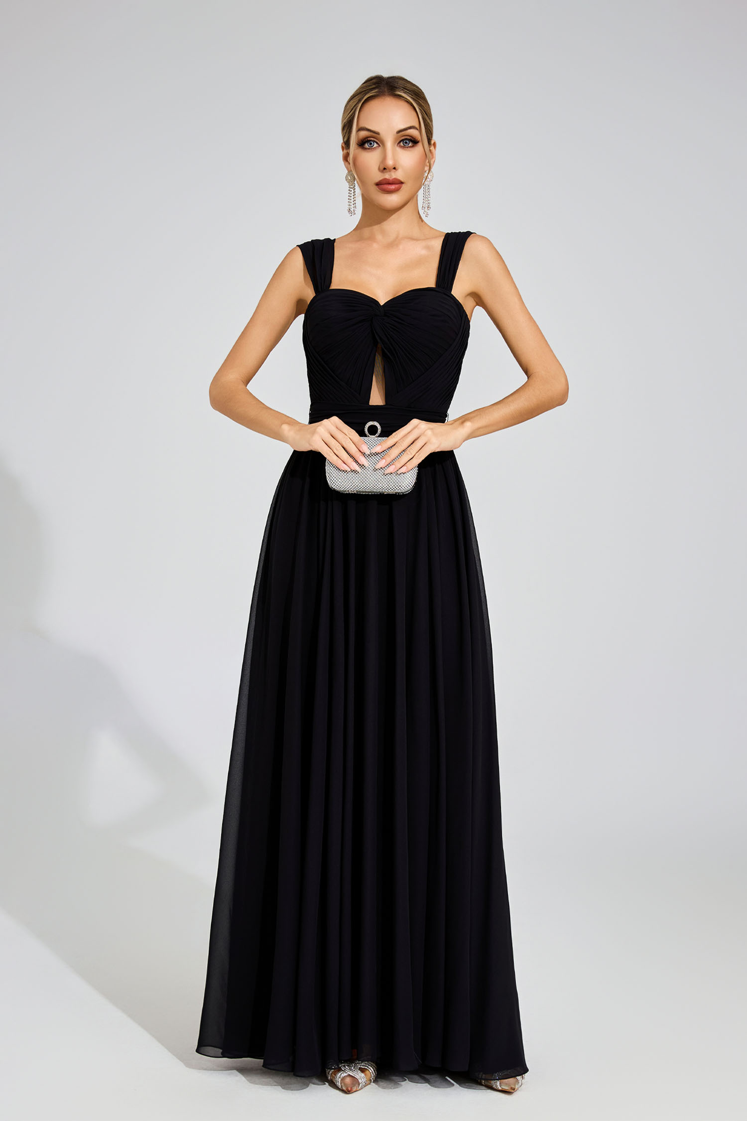 Harry Black Twist Front Chiffon Evening Dress
