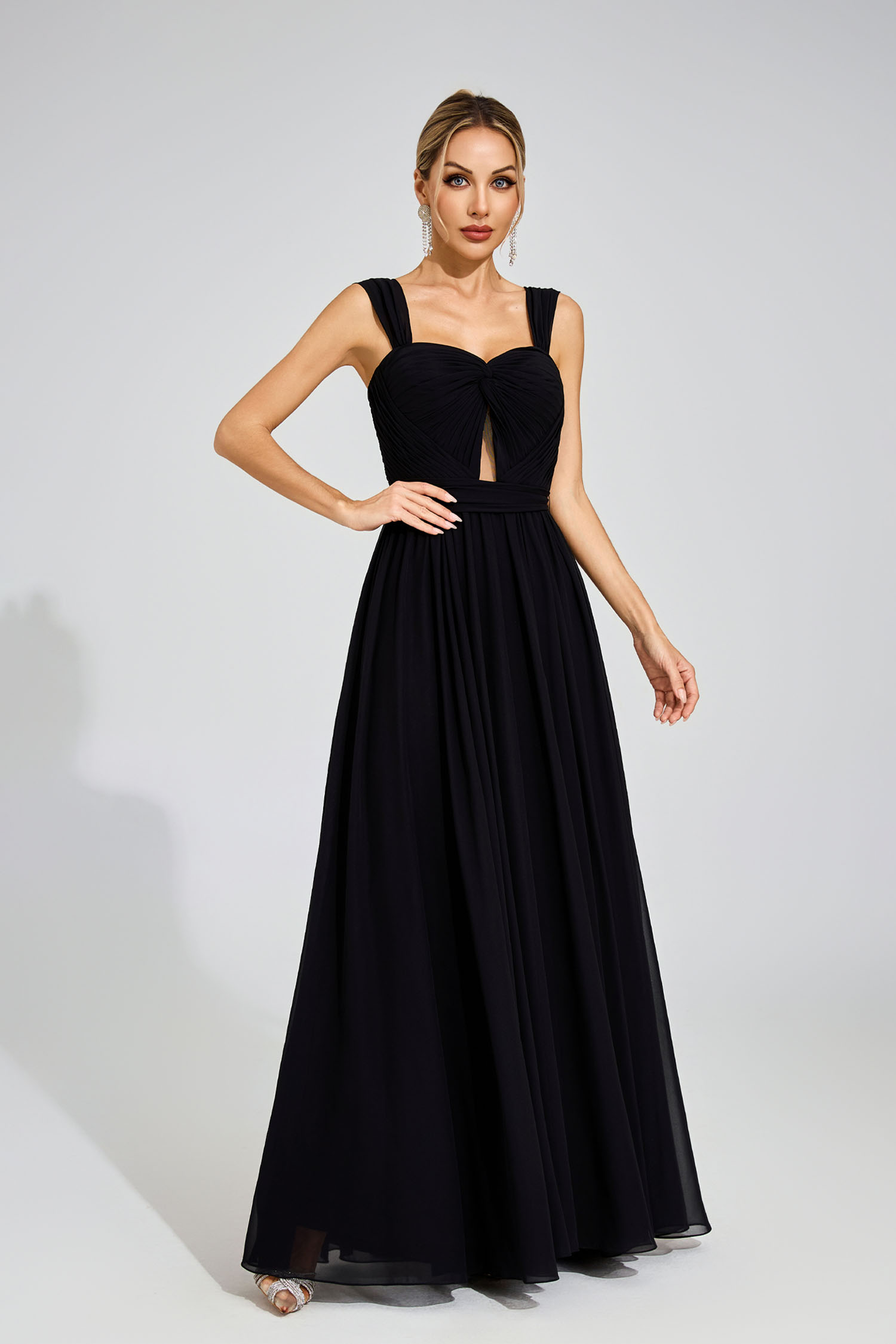 Harry Black Twist Front Chiffon Evening Dress