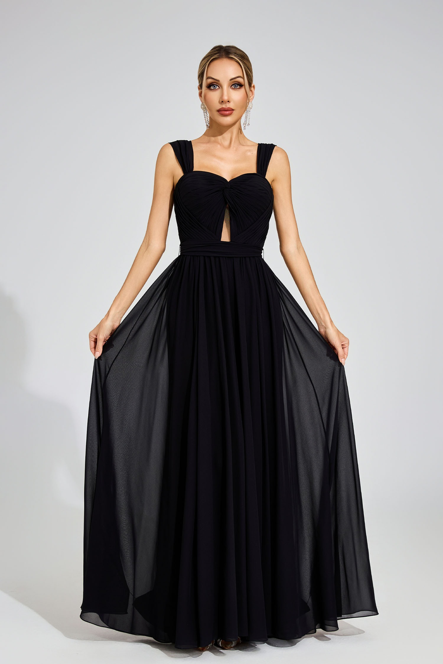 Harry Black Twist Front Chiffon Evening Dress