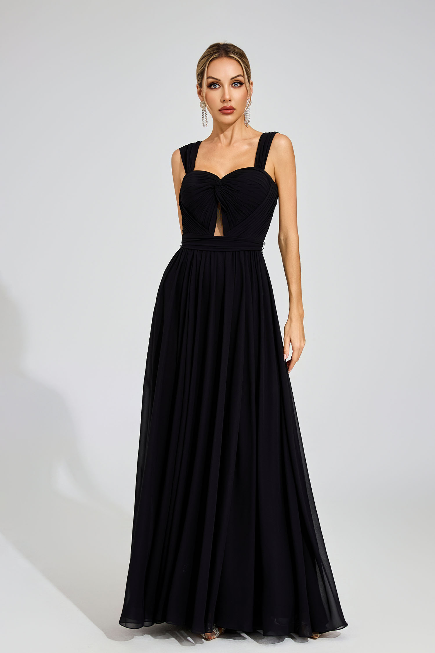 Harry Black Twist Front Chiffon Evening Dress