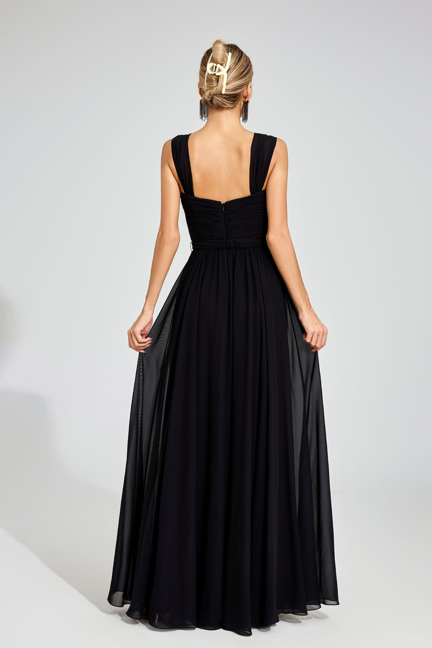 Harry Black Twist Front Chiffon Evening Dress