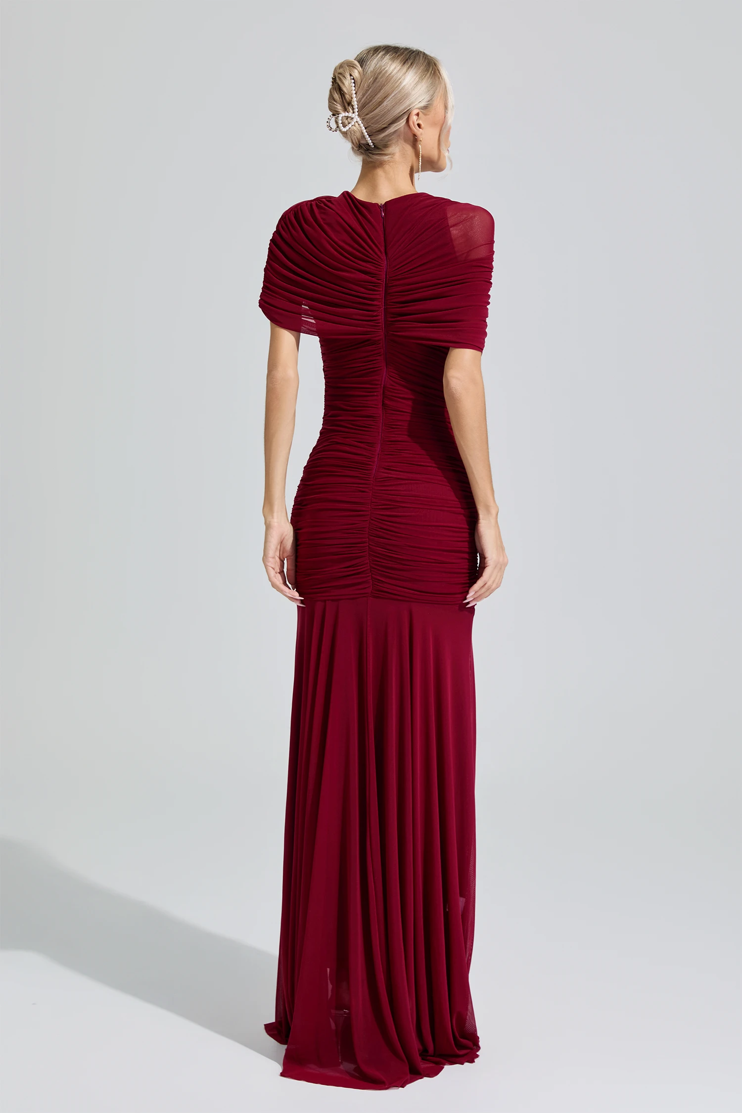 Hathor Red Slim Fit Ruched Bodycon Maxi Dress