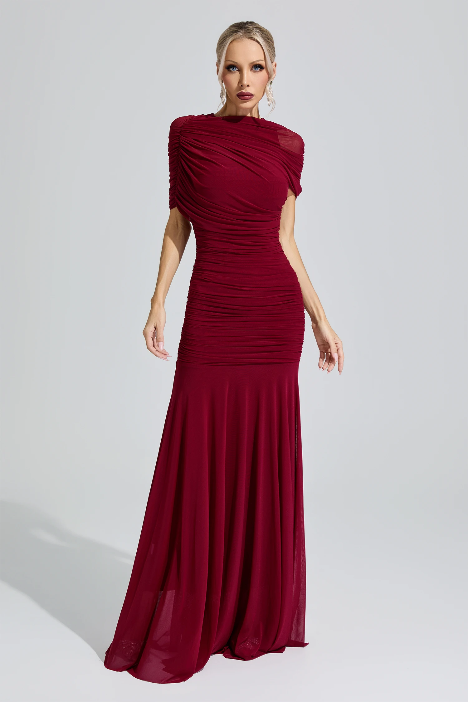 Hathor Red Slim Fit Ruched Bodycon Maxi Dress