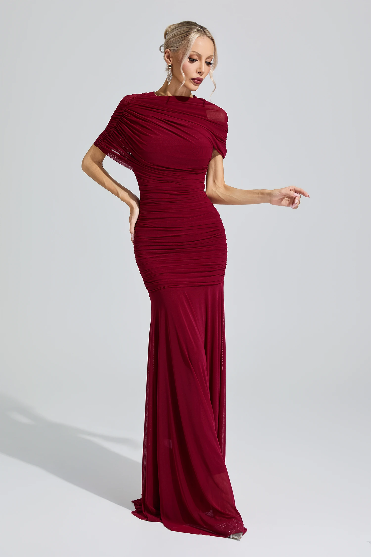 Hathor Red Slim Fit Ruched Bodycon Maxi Dress