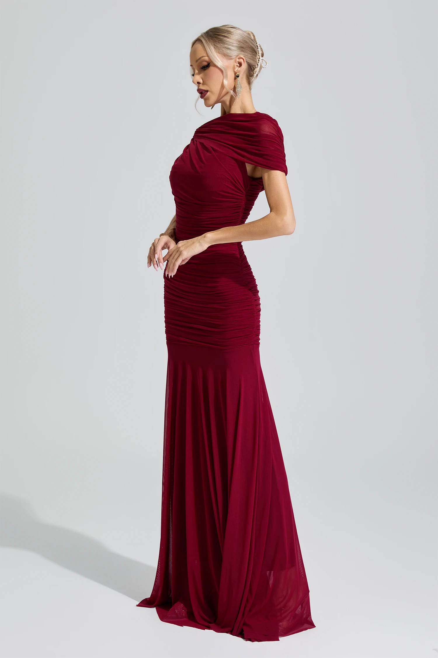 Hathor Red Slim Fit Ruched Bodycon Maxi Dress