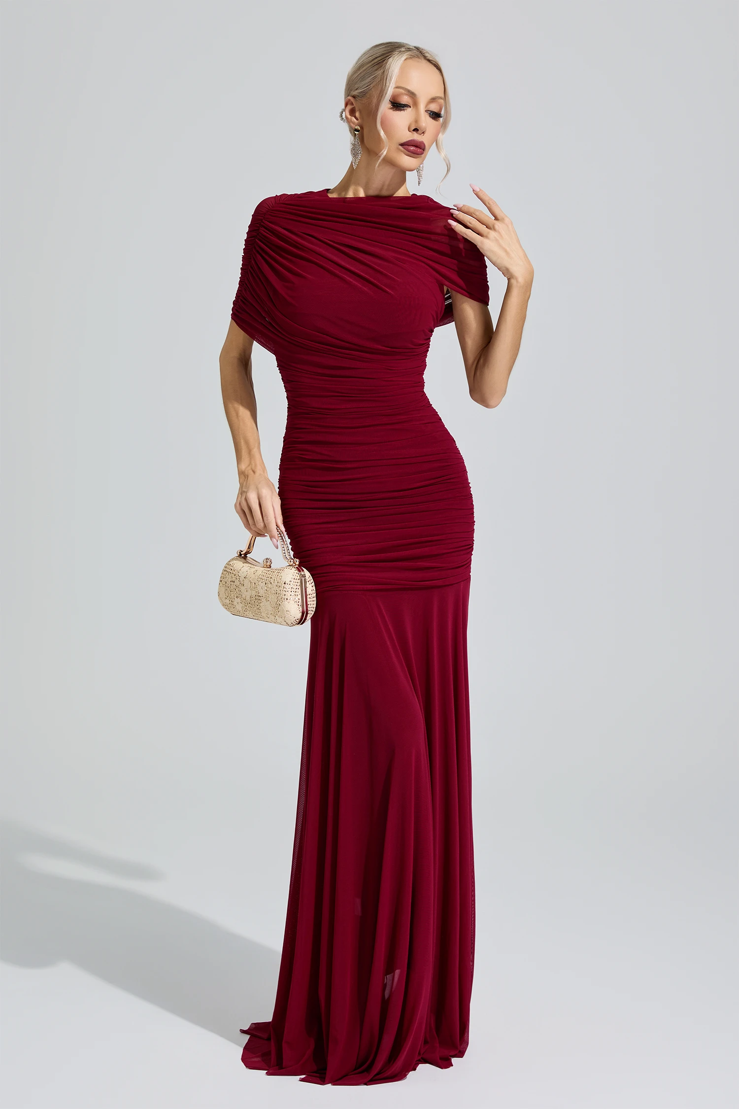 Hathor Red Slim Fit Ruched Bodycon Maxi Dress
