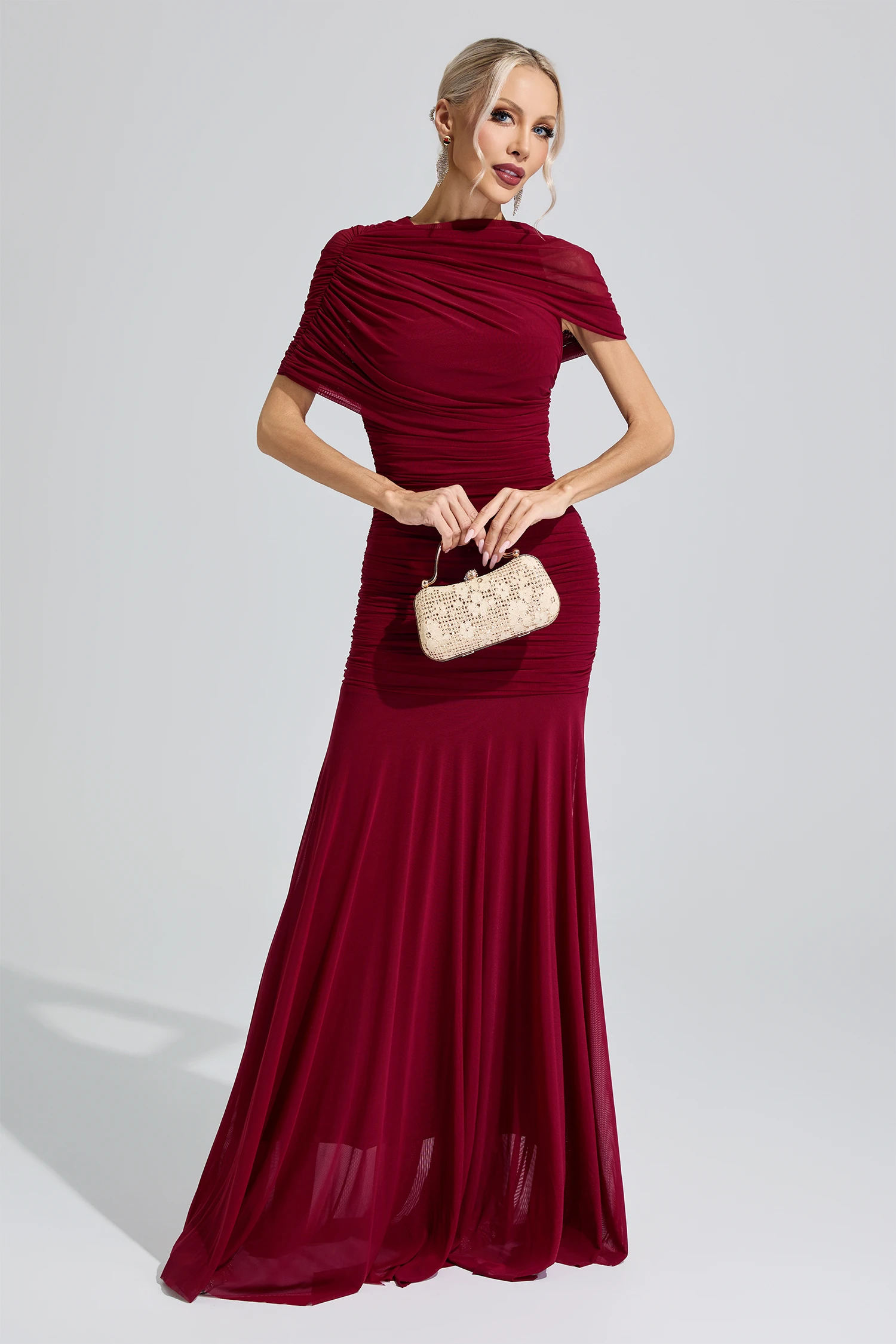 Hathor Red Slim Fit Ruched Bodycon Maxi Dress