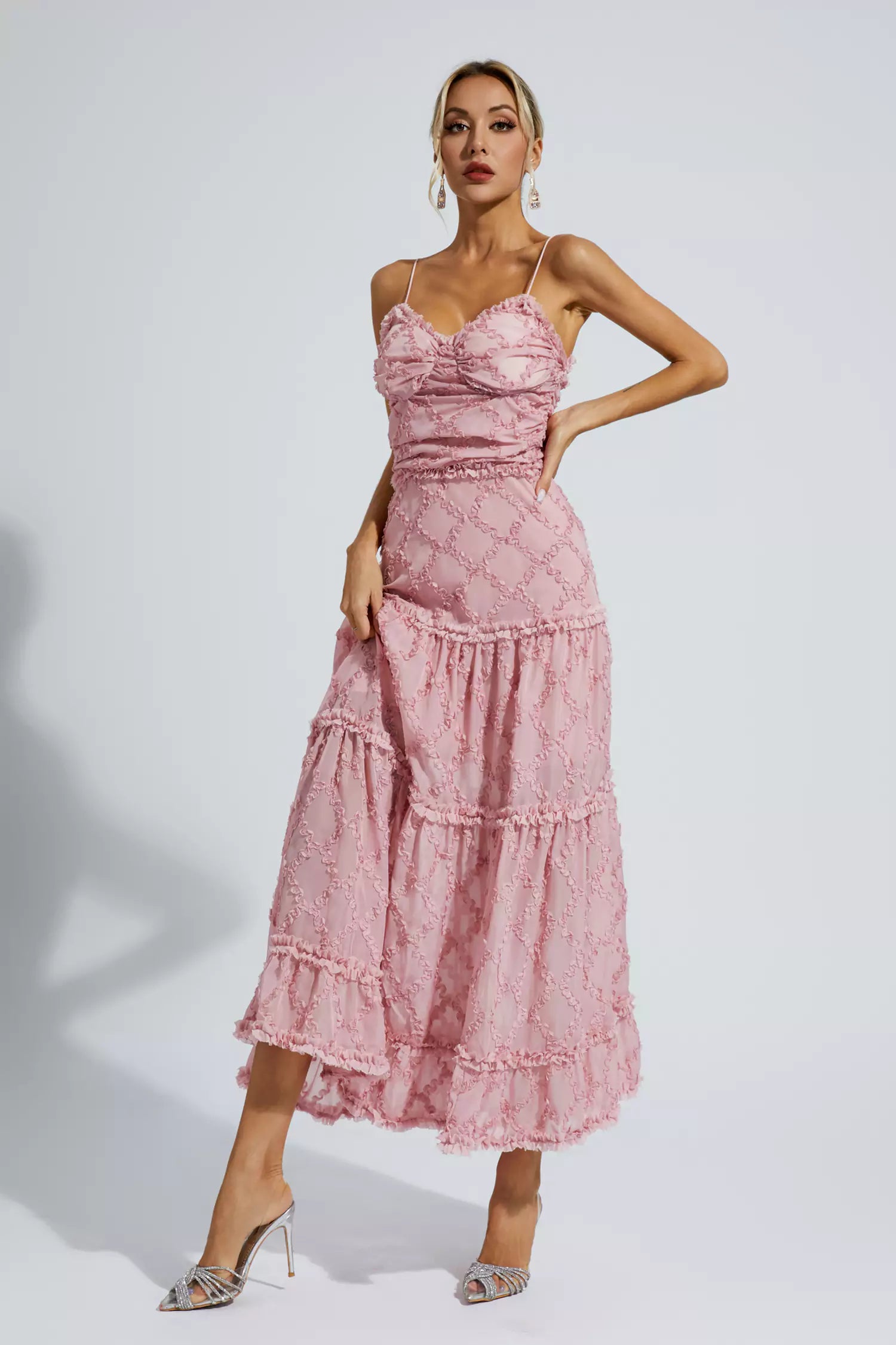 Heaven Pink Ruched Slip Maxi Dress-CATCHALL