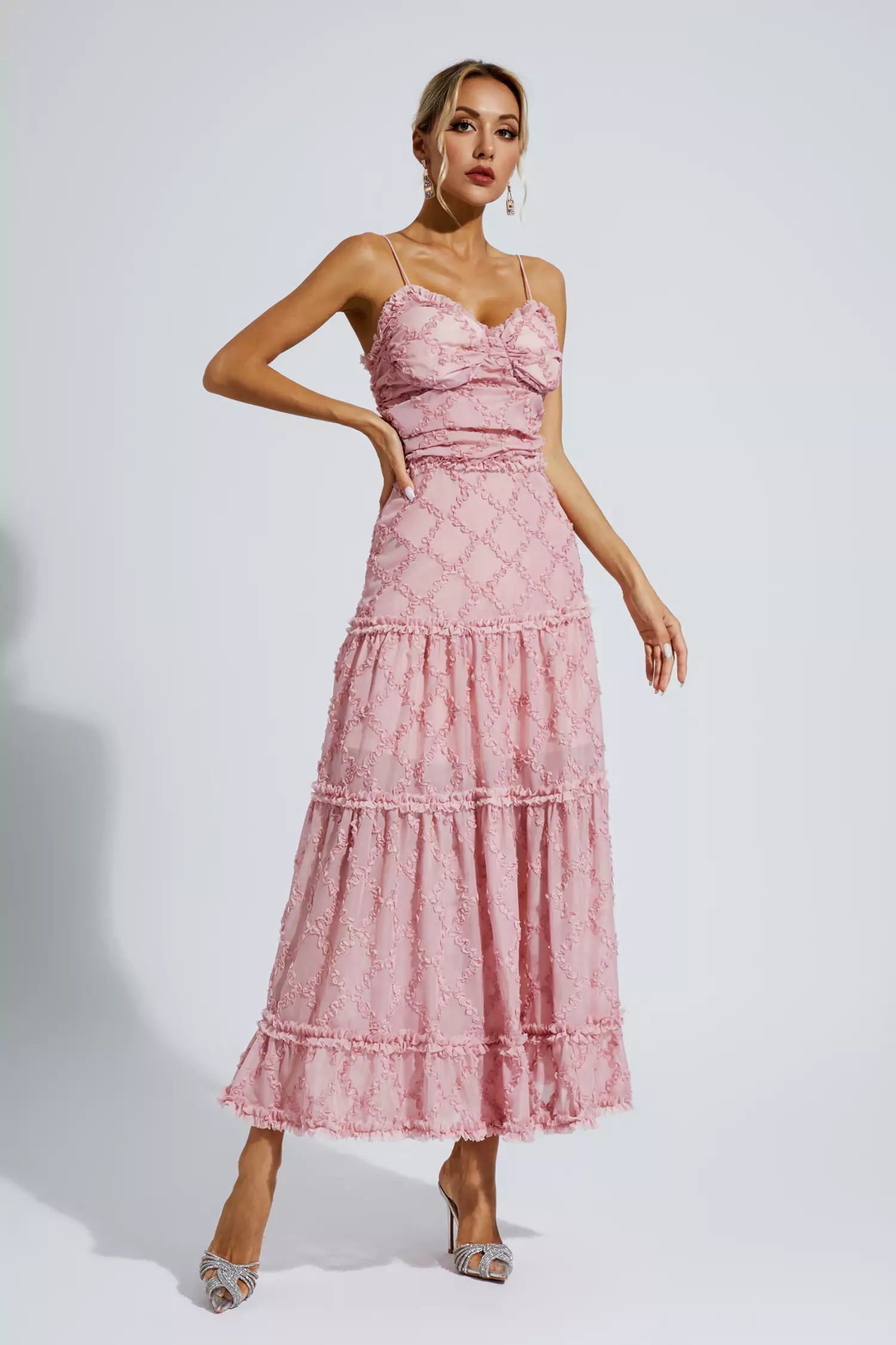Heaven Pink Ruched Slip Maxi Dress-CATCHALL