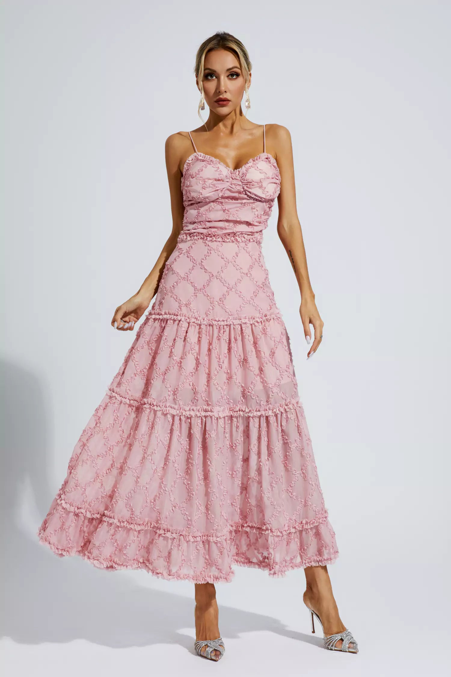 Heaven Pink Ruched Slip Maxi Dress-CATCHALL