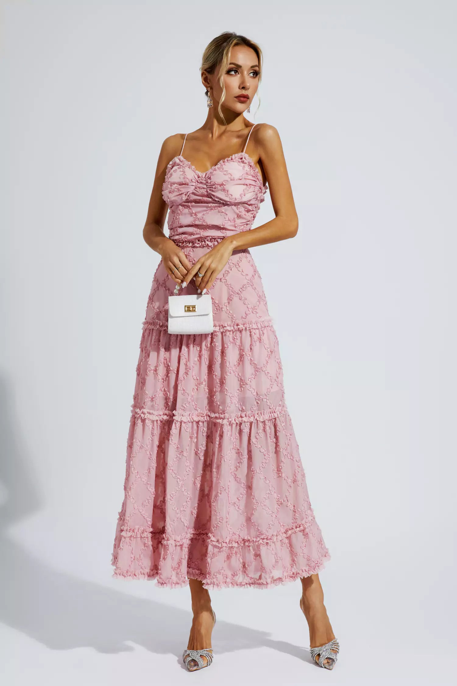 Heaven Pink Ruched Slip Maxi Dress-CATCHALL