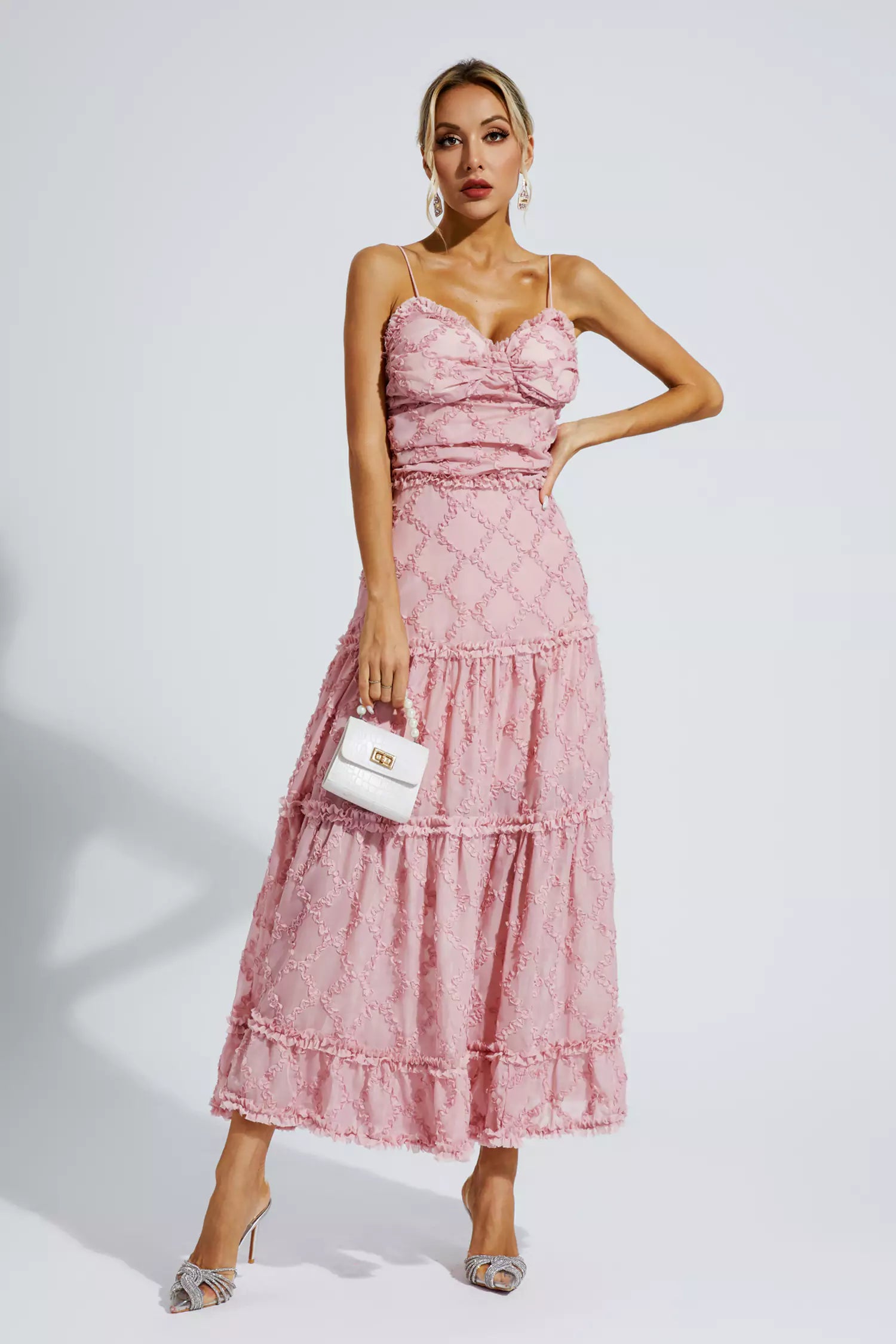 Heaven Pink Ruched Slip Maxi Dress-CATCHALL