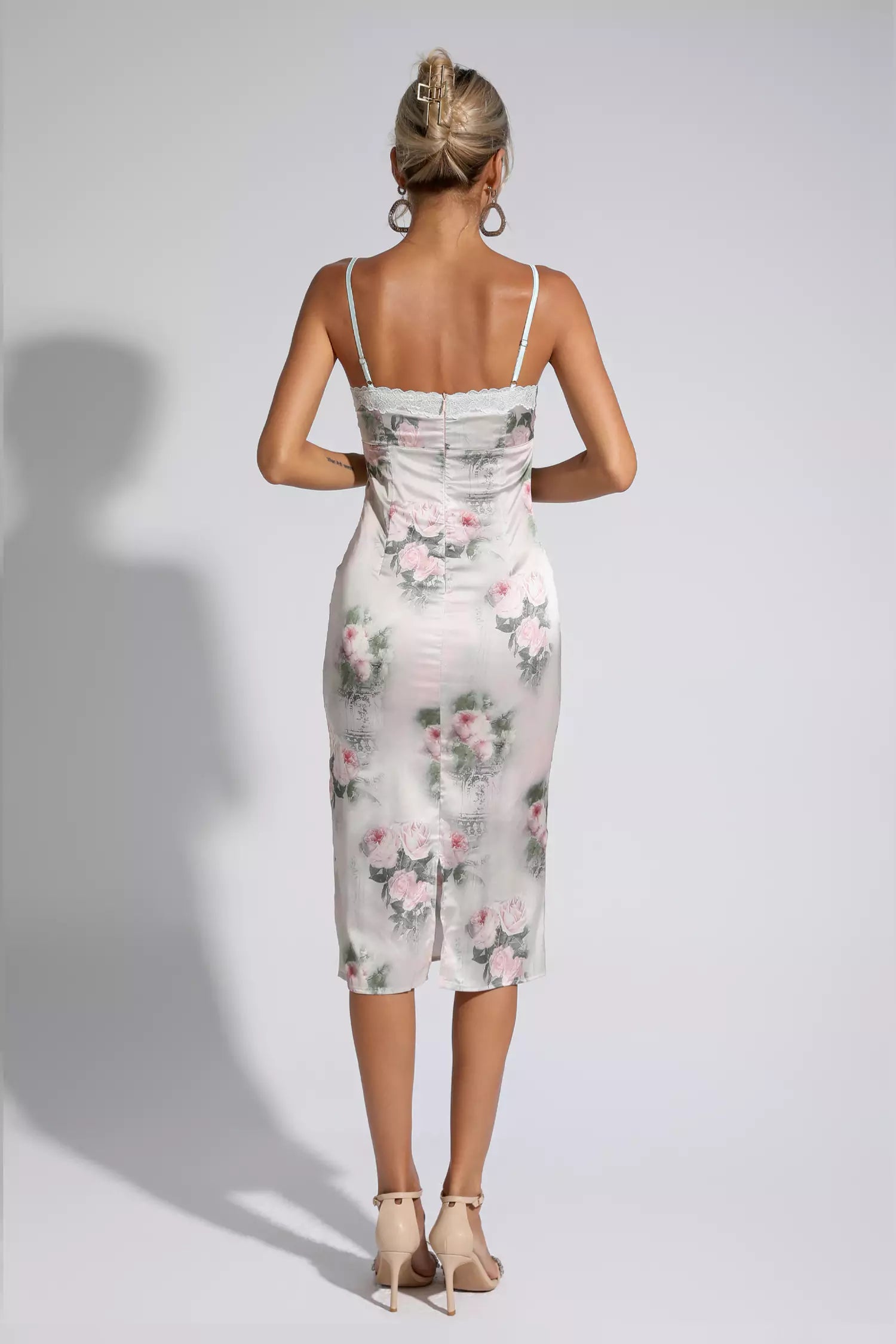 Heidi Floral Lace Bodycon Midi Dress-CATCHALL
