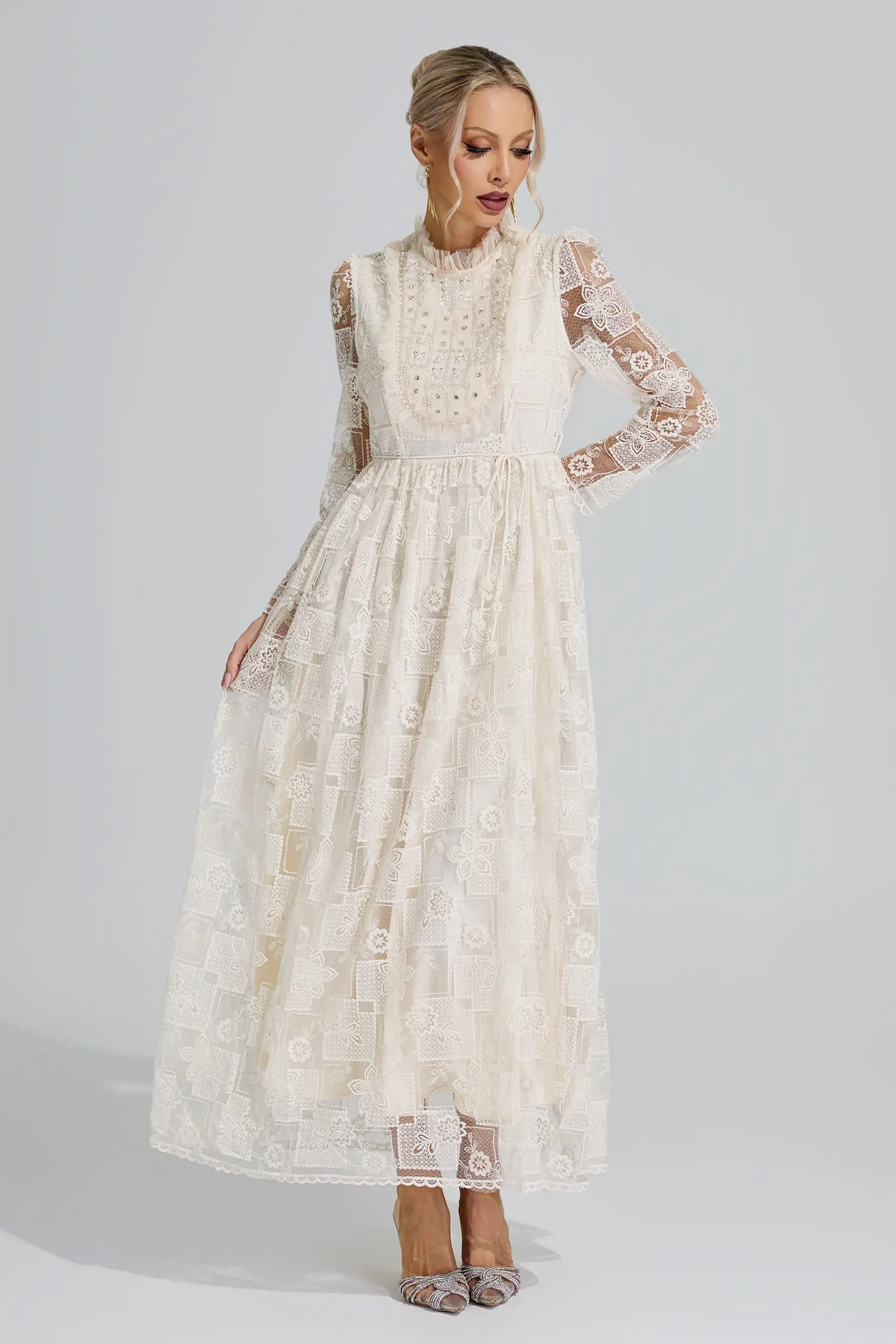Hel Apricot Lace Maxi Dress