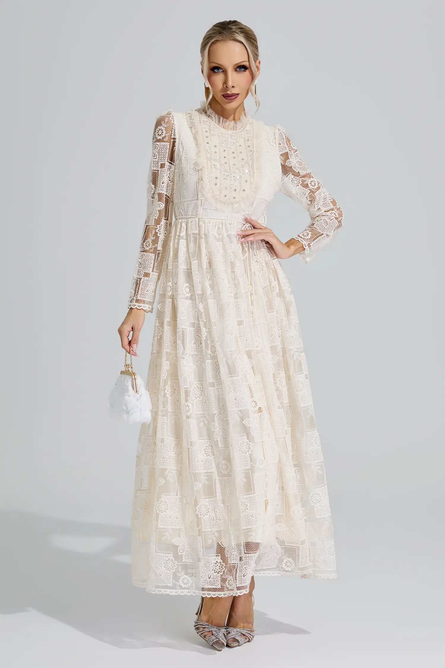 Hel Apricot Lace Maxi Dress