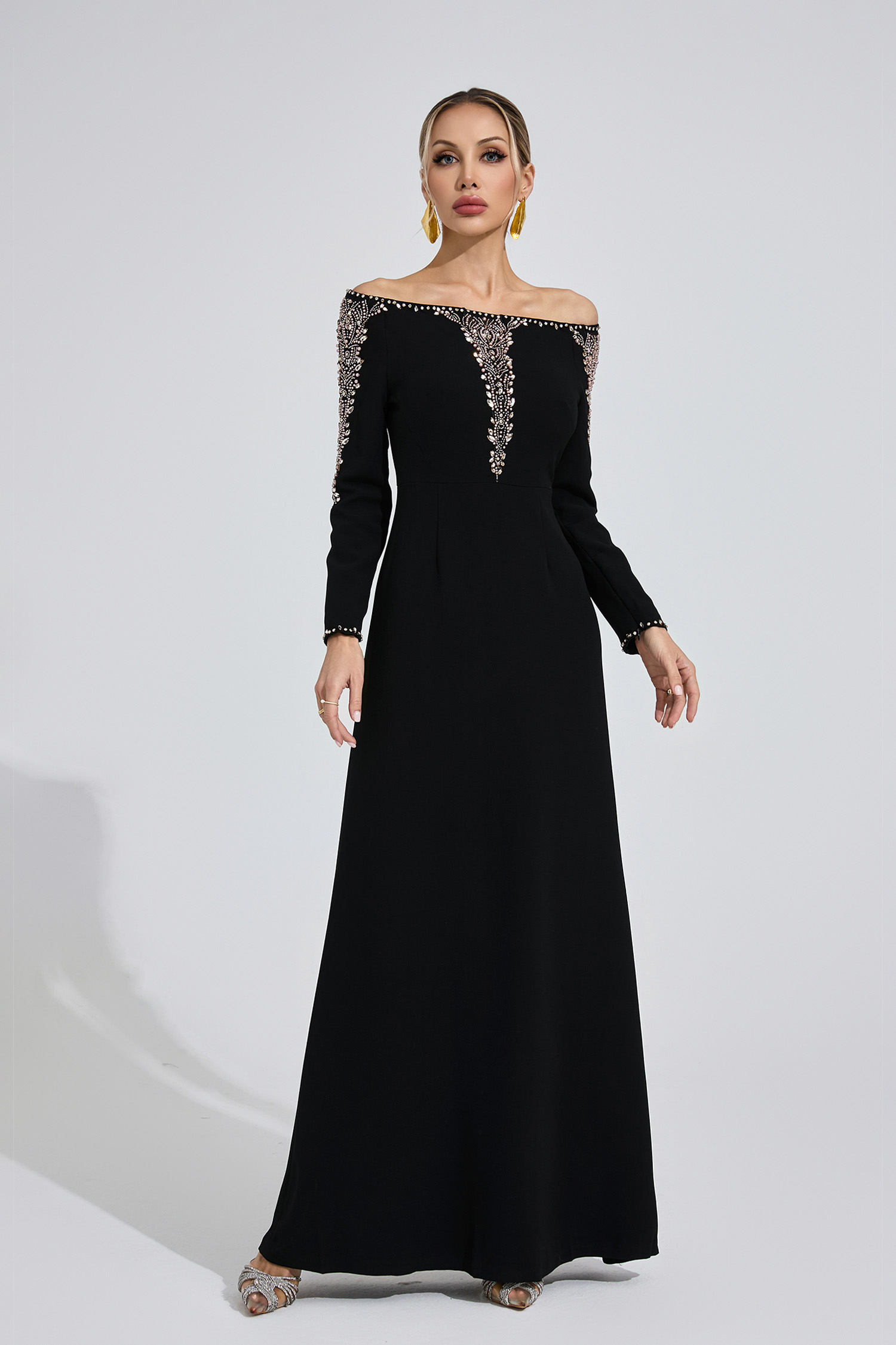 Heledd Black Embroidered Maxi Dress
