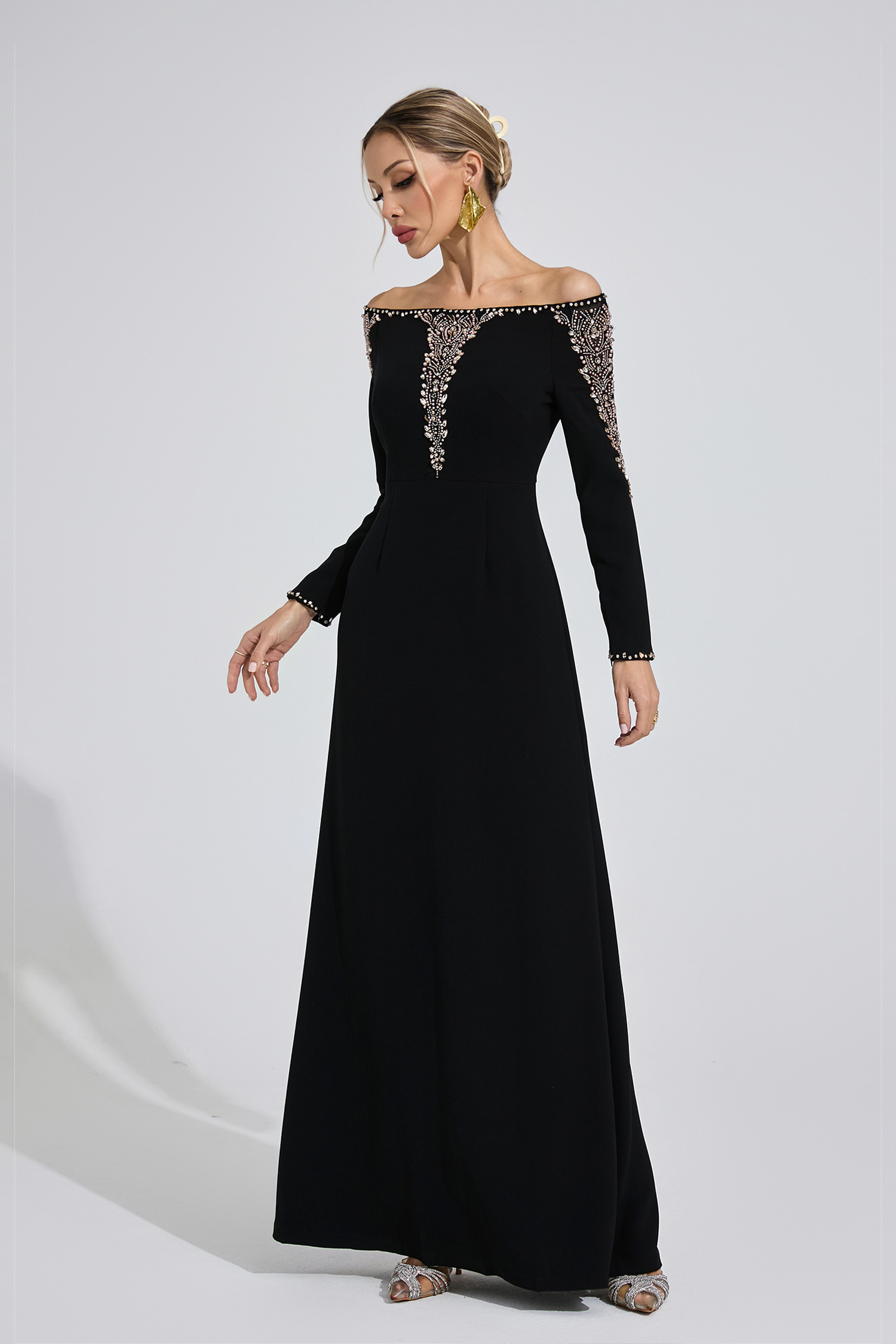 Heledd Black Embroidered Maxi Dress