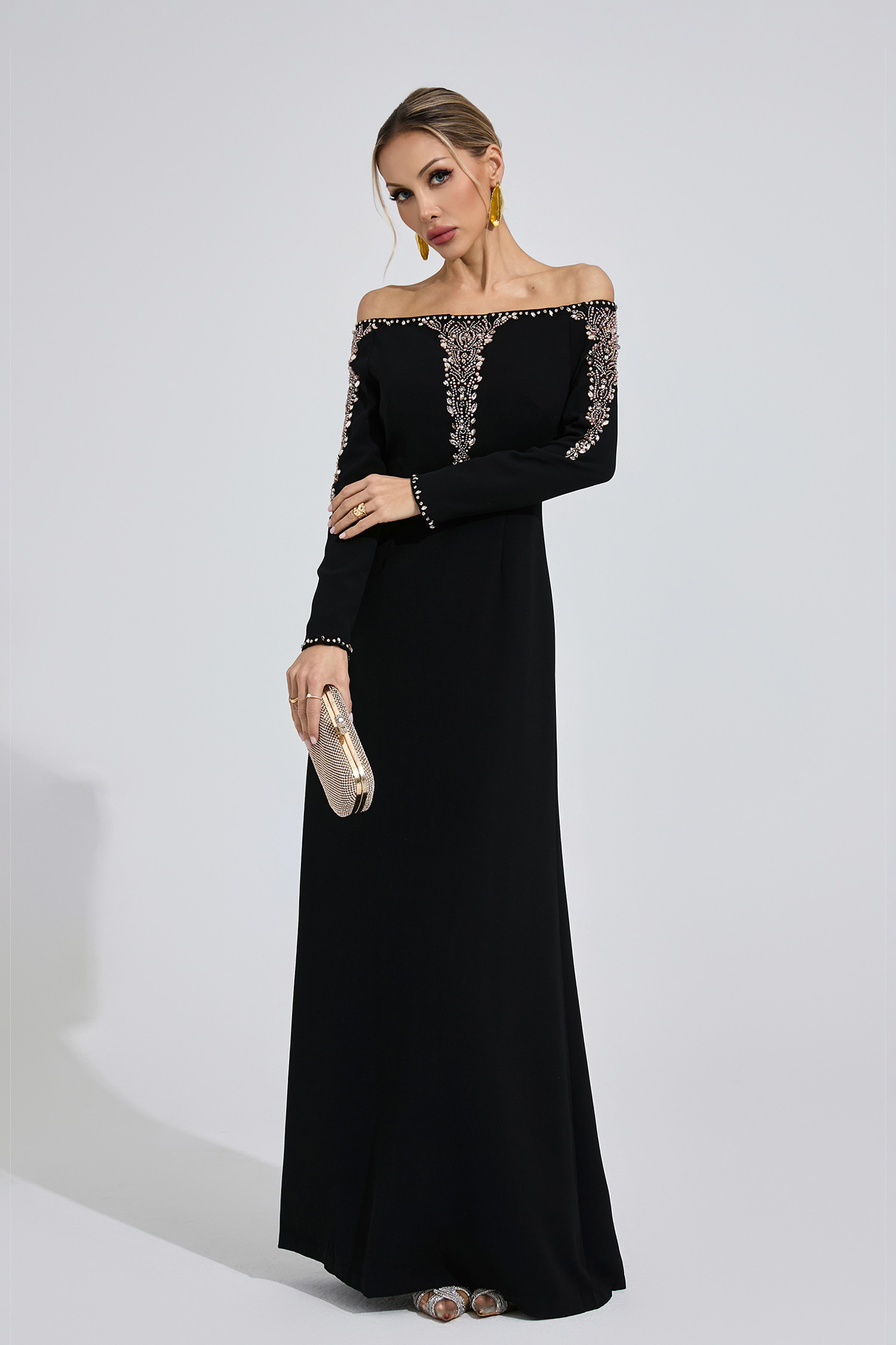 Heledd Black Embroidered Maxi Dress