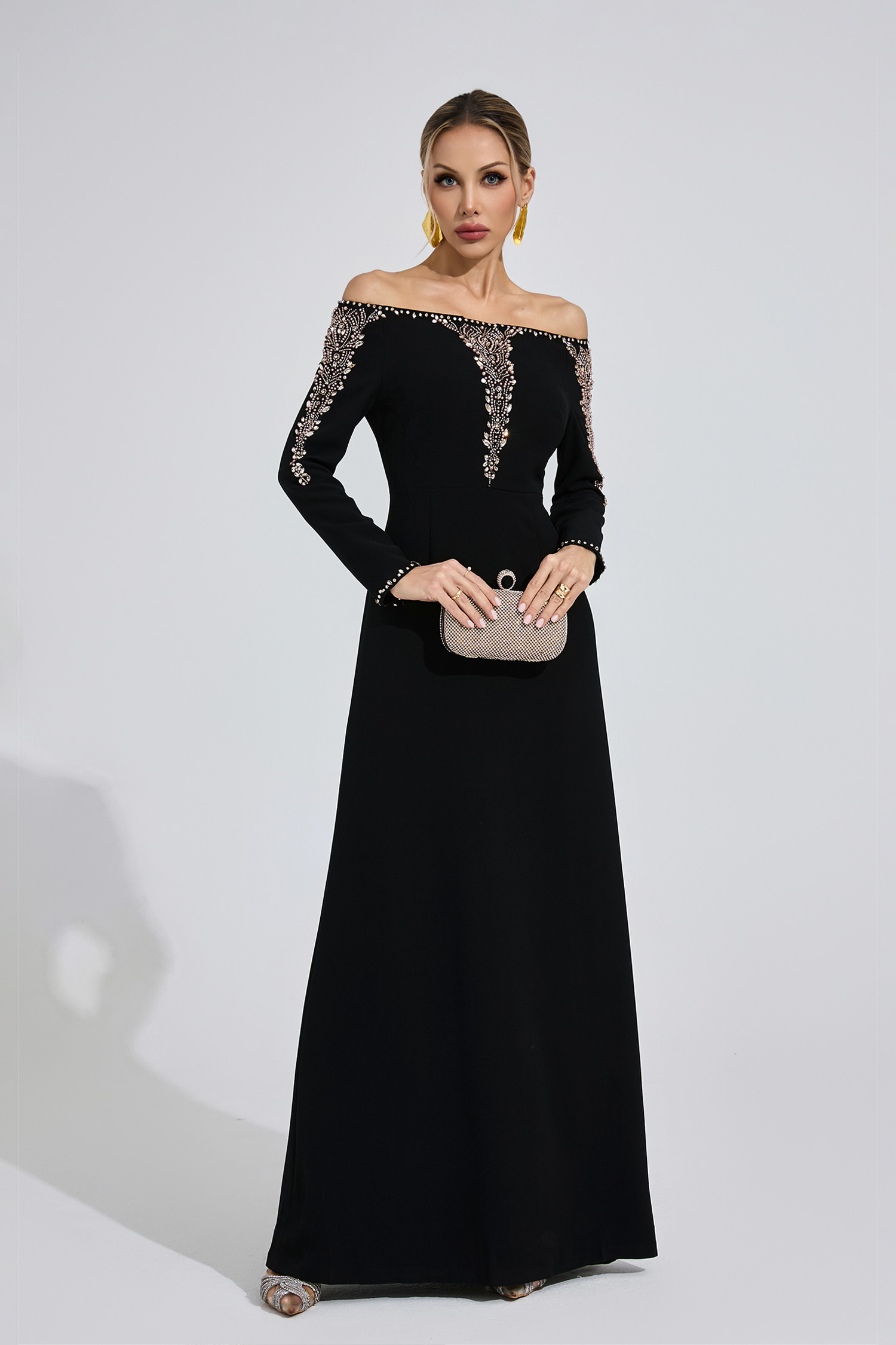 Heledd Black Embroidered Maxi Dress