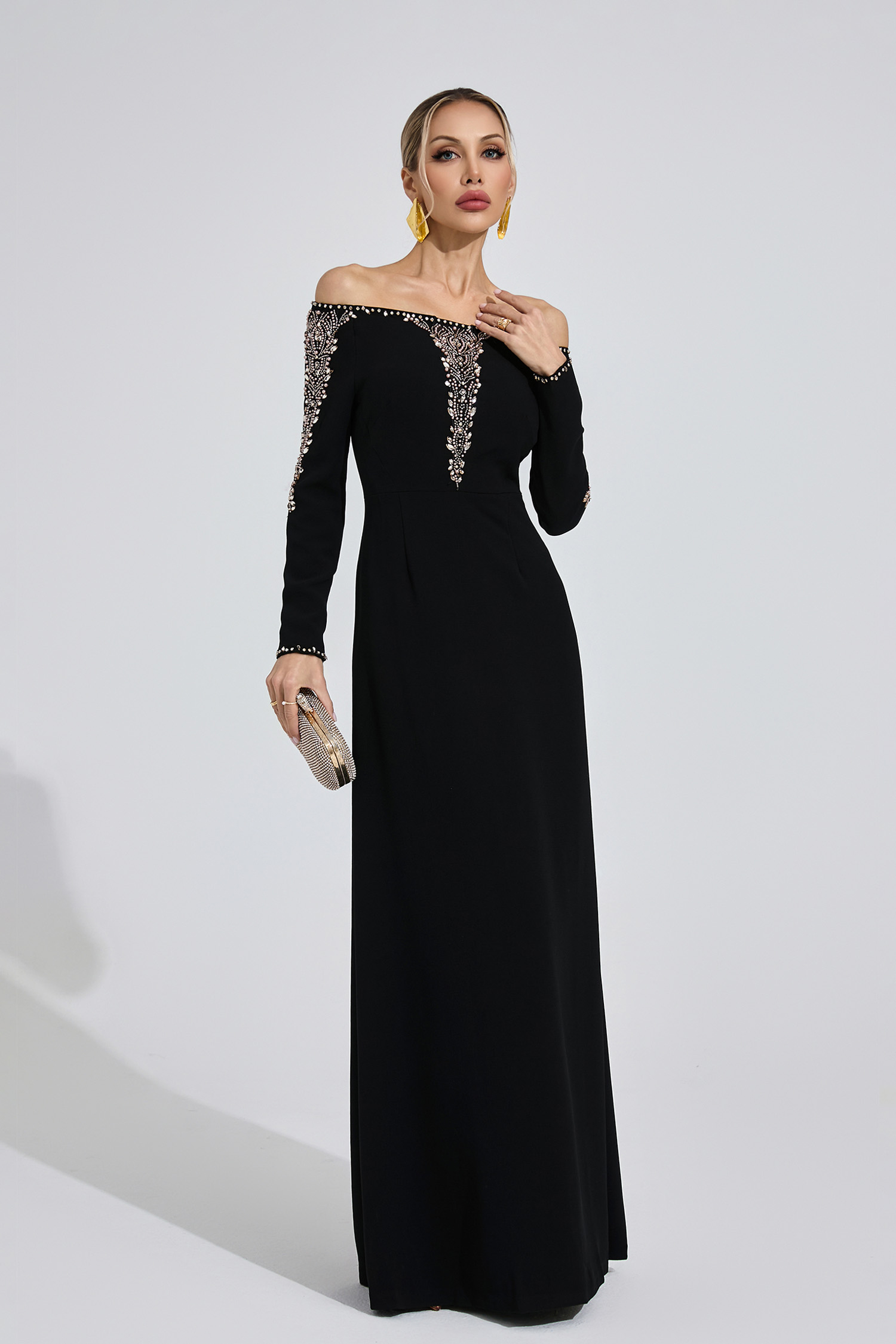 Heledd Black Embroidered Maxi Dress