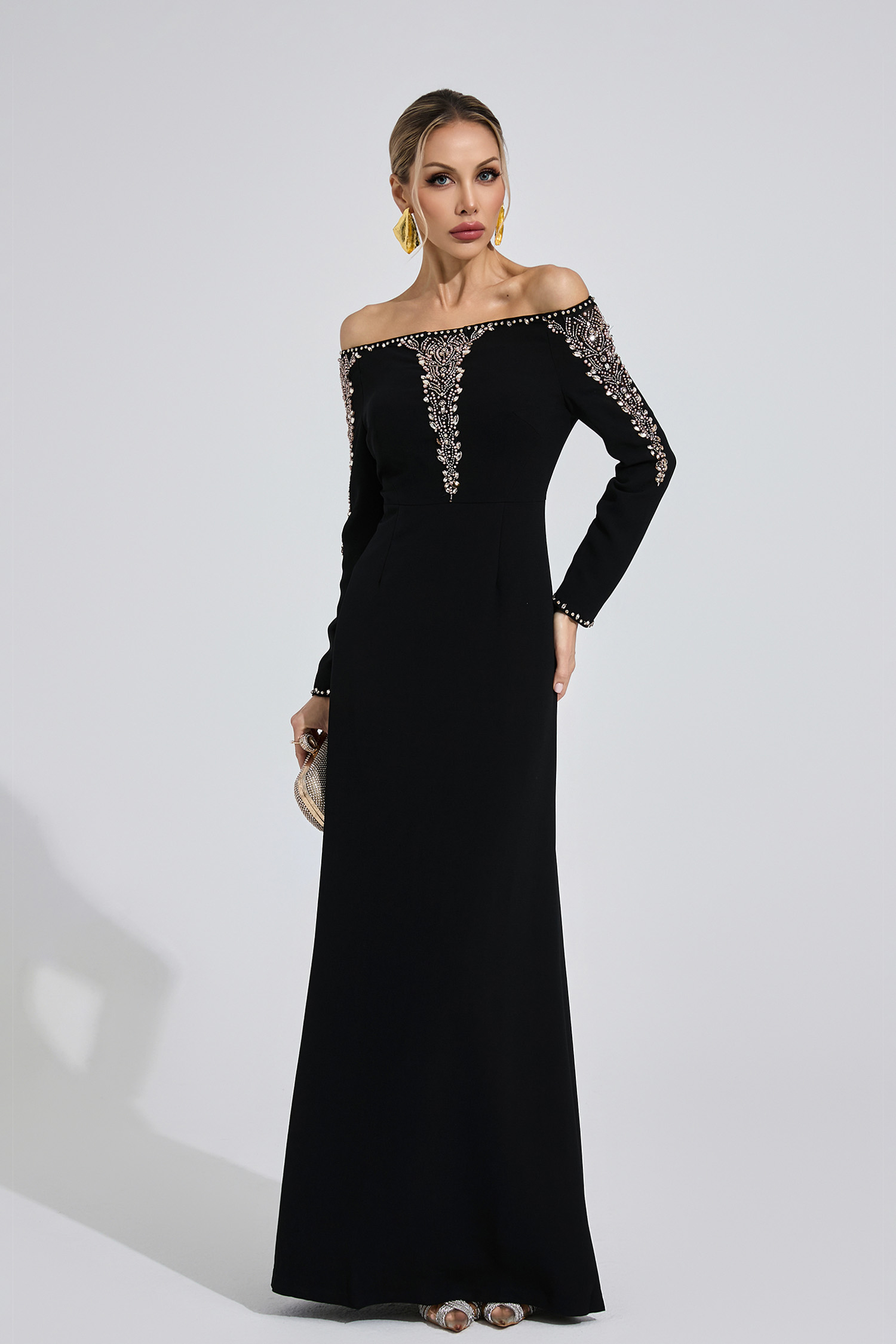 Heledd Black Embroidered Maxi Dress