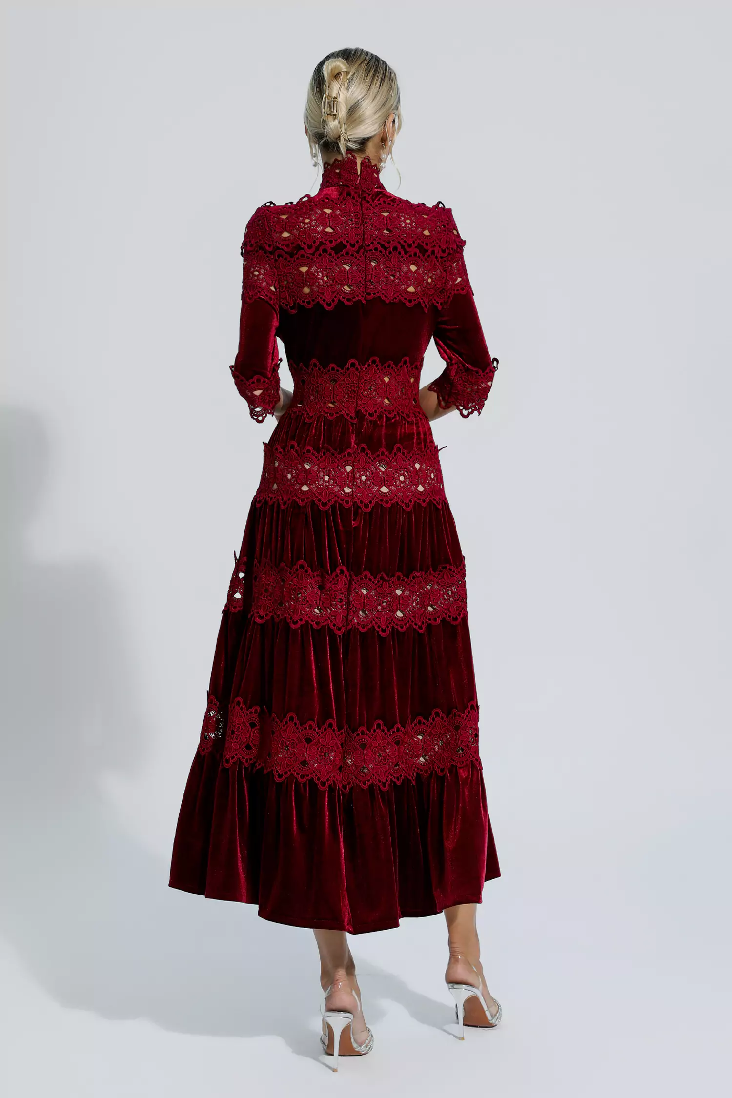 Henley Wine Red Cut Out Long Sleeve Dress-CATCHALL