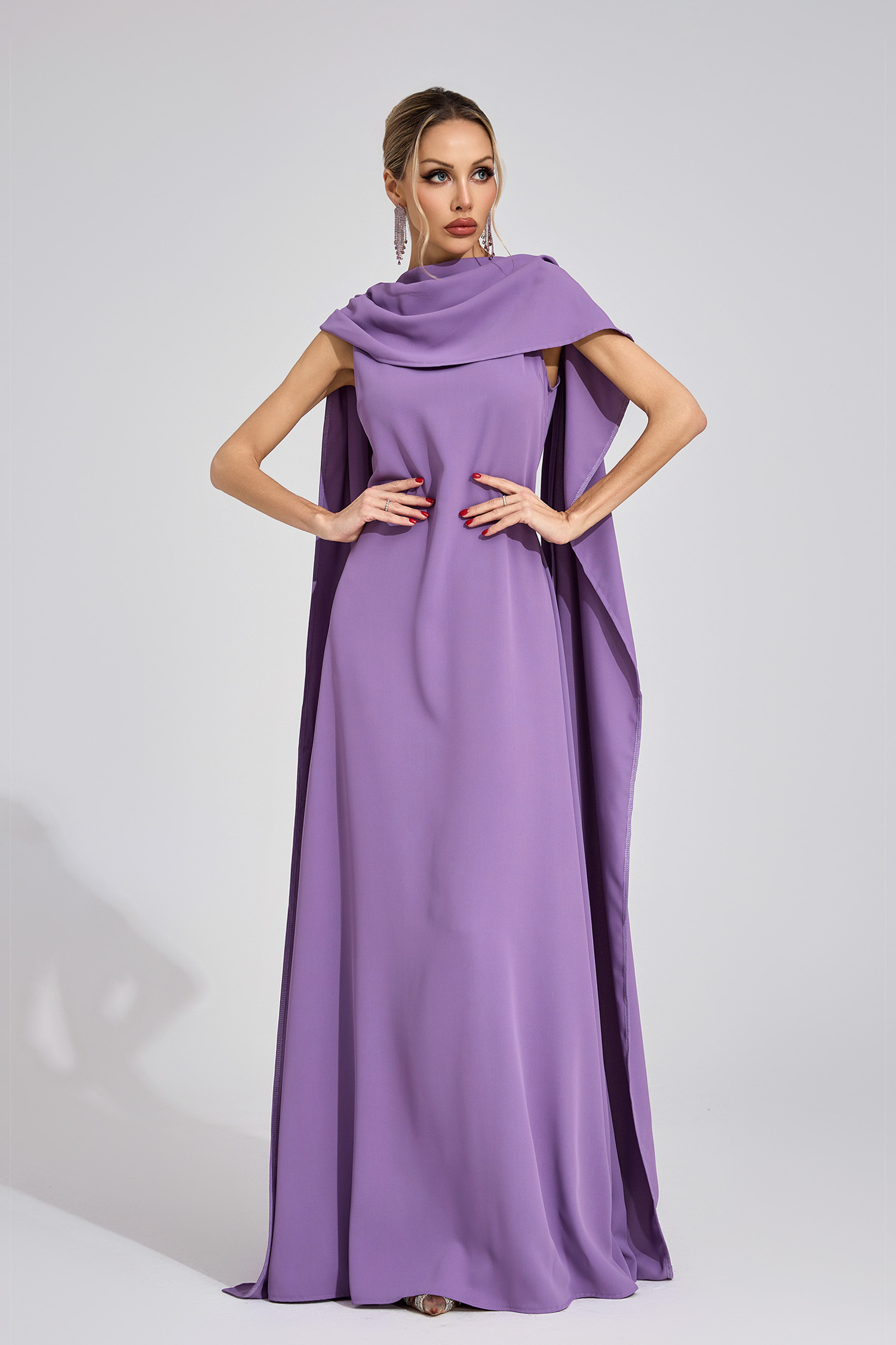 Henrietta Purple Cape Maxi Dress