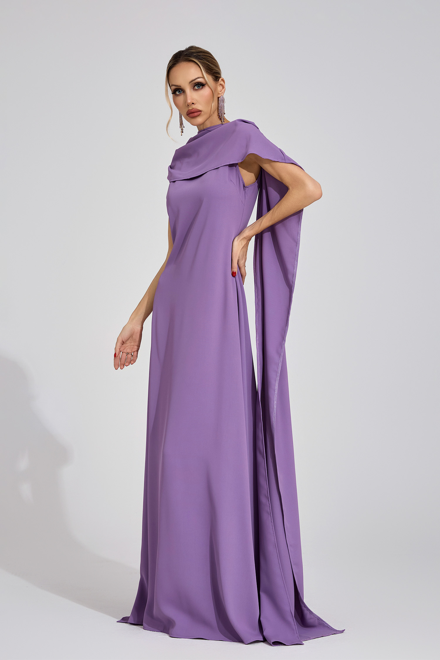 Henrietta Purple Cape Maxi Dress