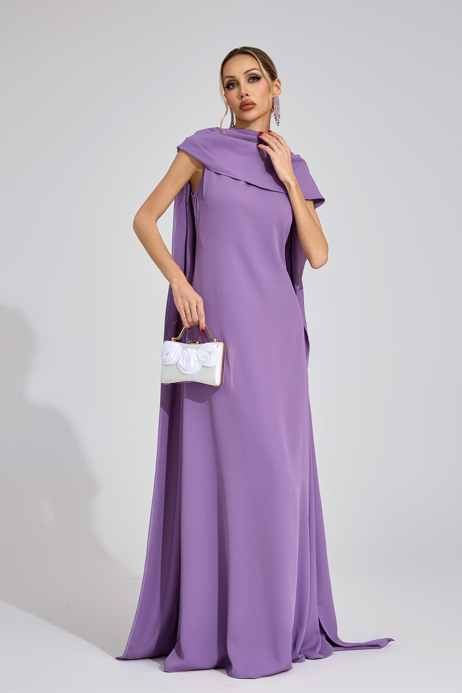 Henrietta Purple Cape Maxi Dress