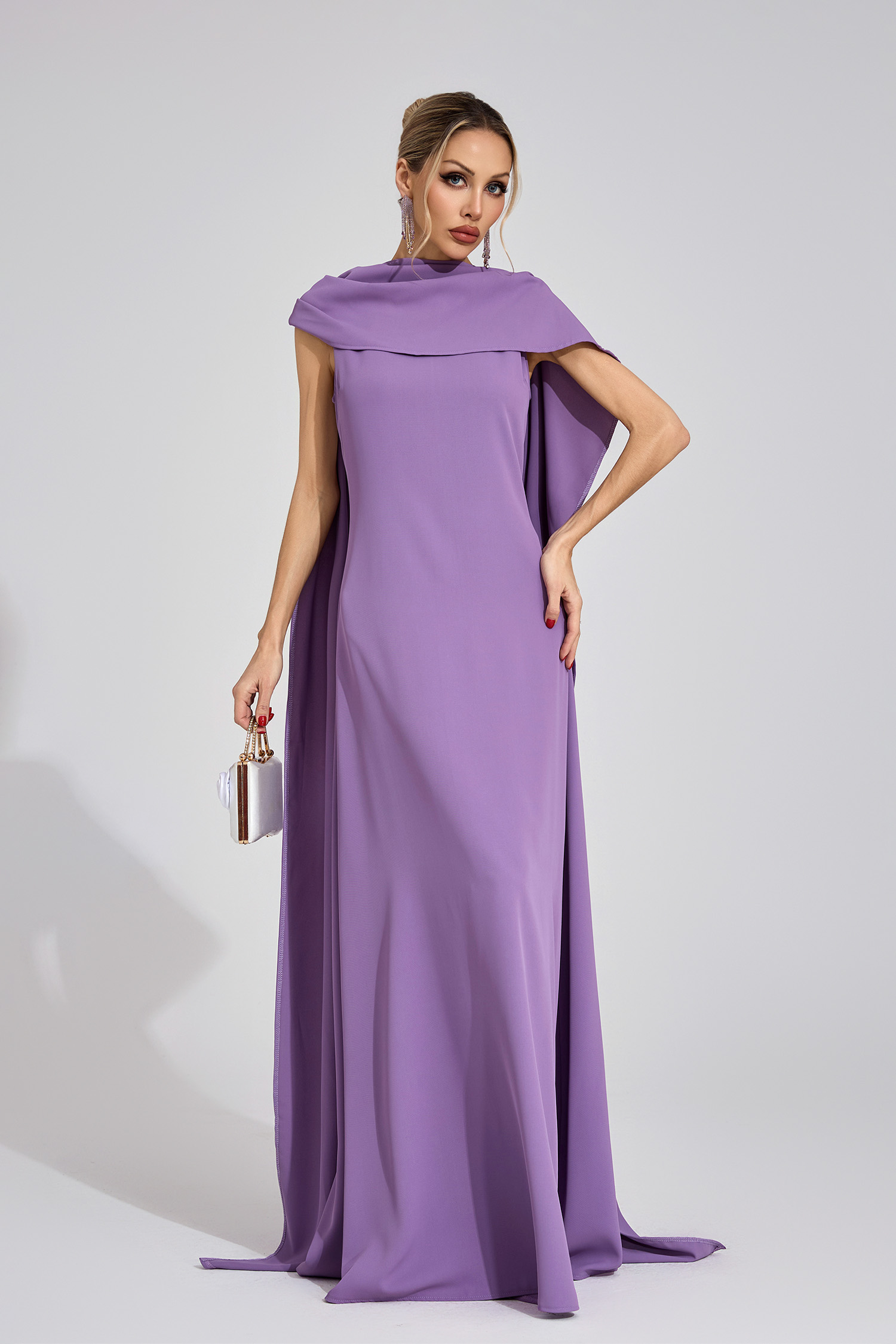 Henrietta Purple Cape Maxi Dress