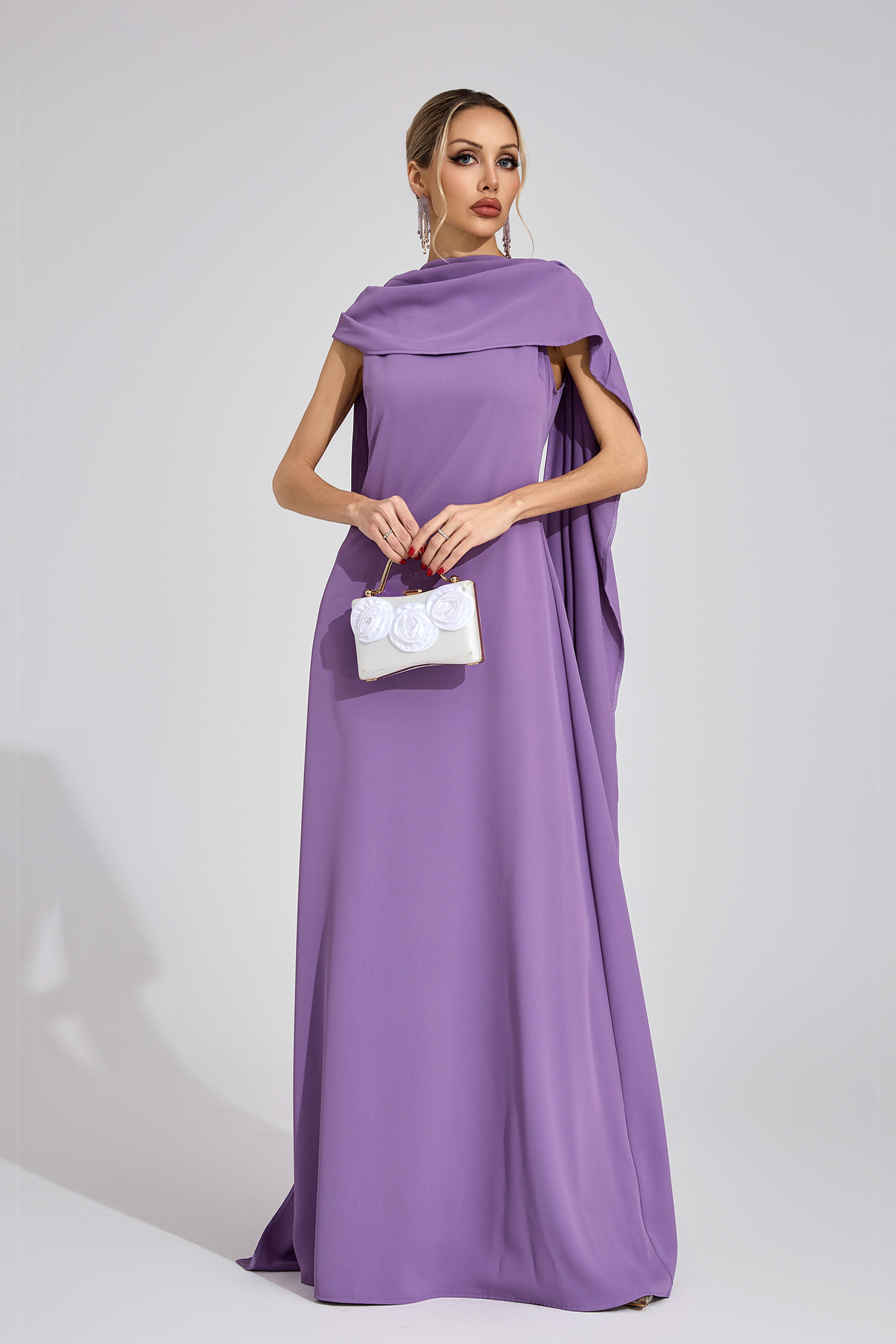 Henrietta Purple Cape Maxi Dress