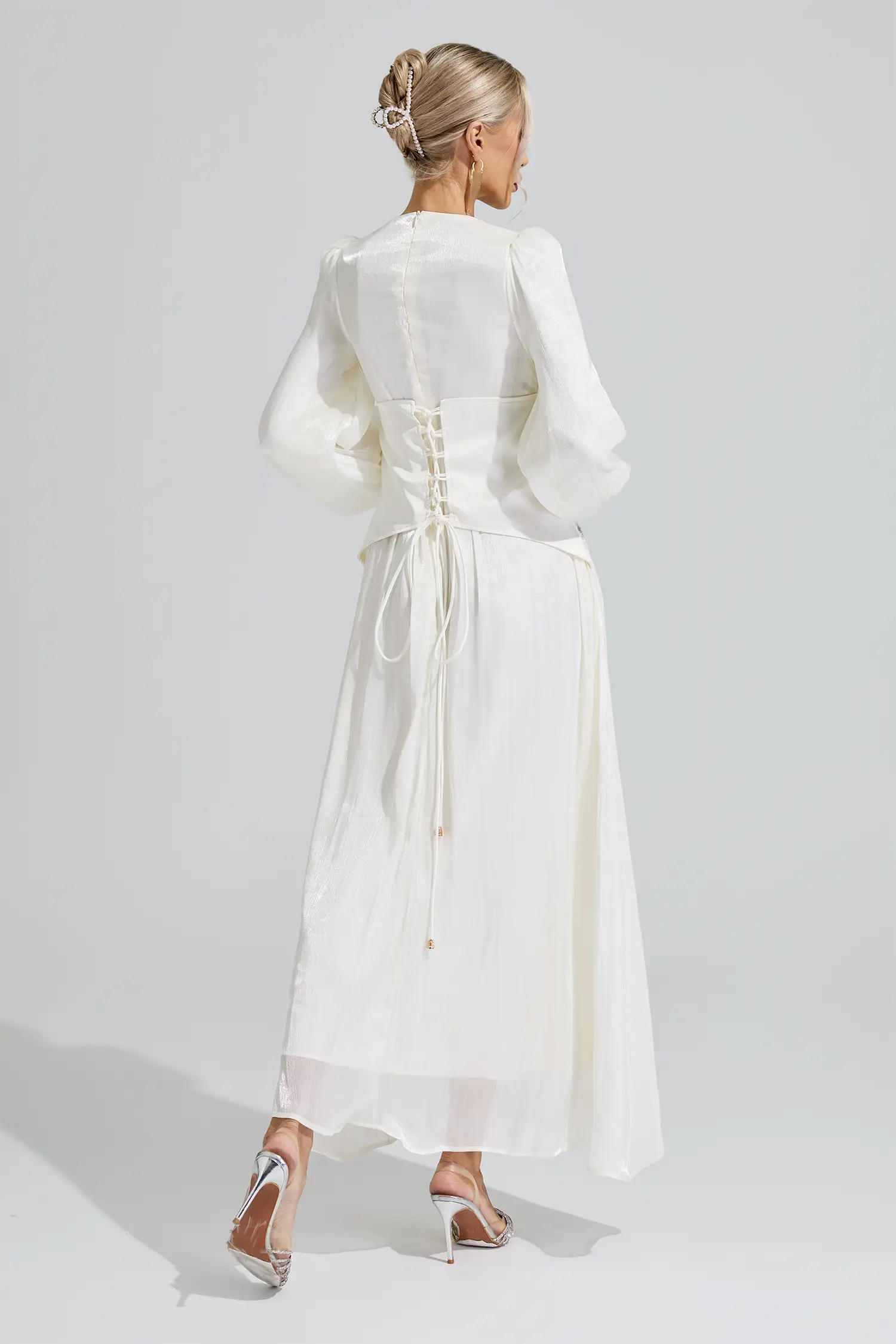 Hestia White Ruched Waist Ball Gown