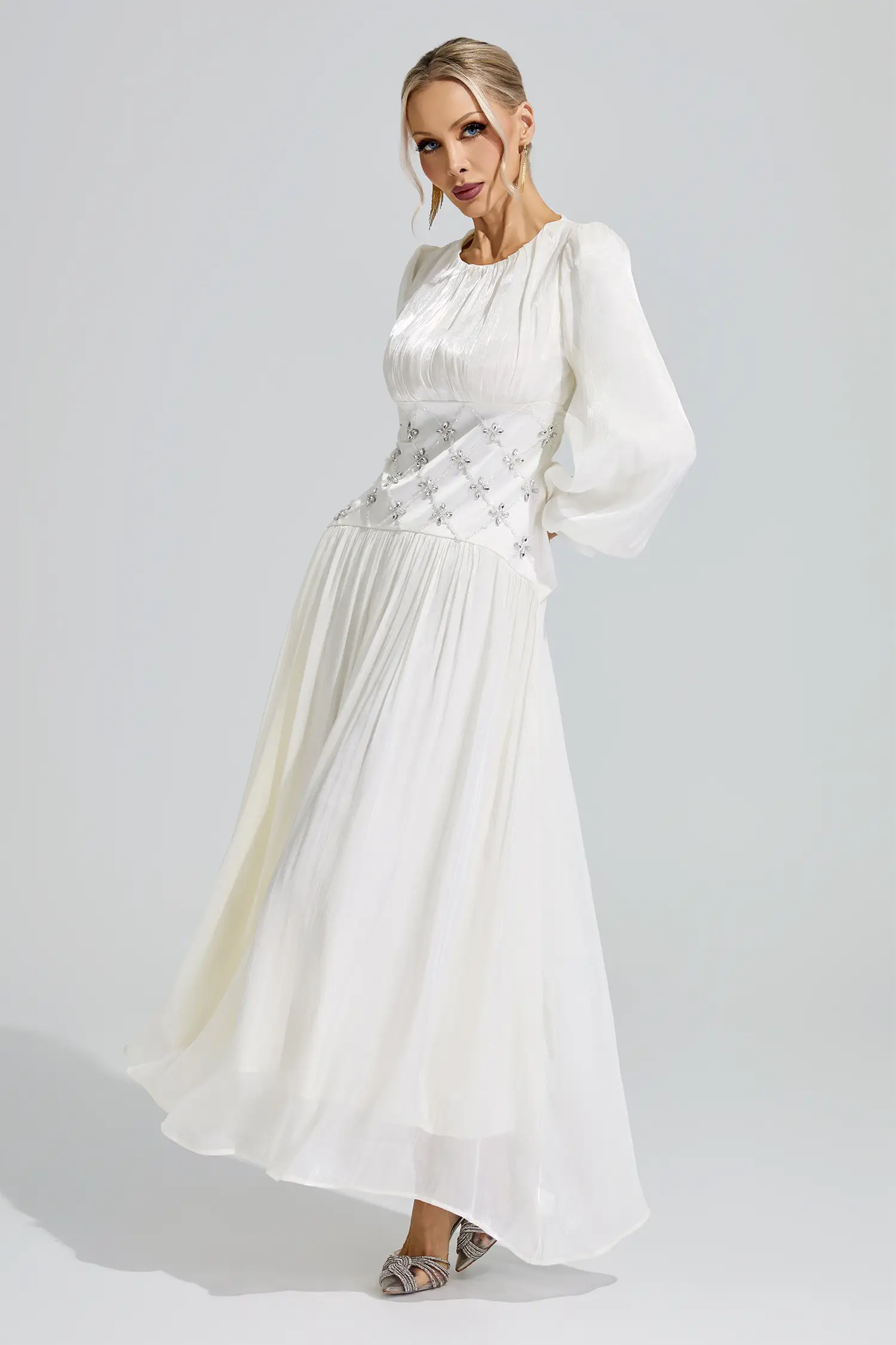 Hestia White Ruched Waist Ball Gown