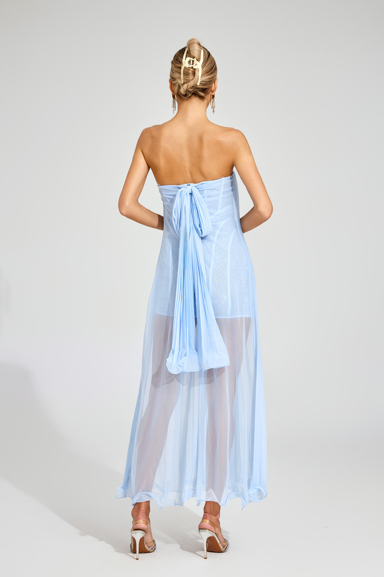 Hilary Blue Mesh Midi Dress
