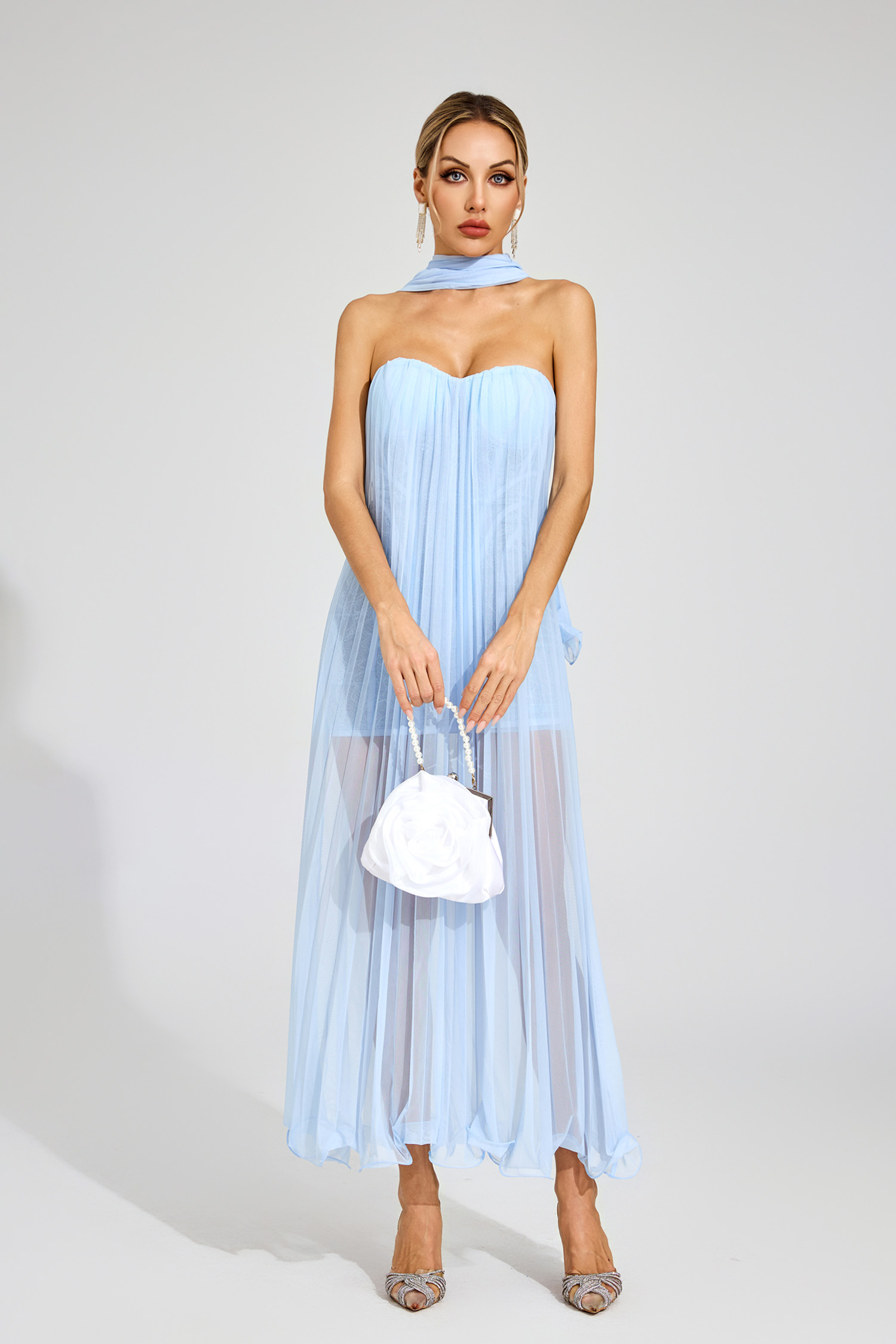 Hilary Blue Mesh Midi Dress