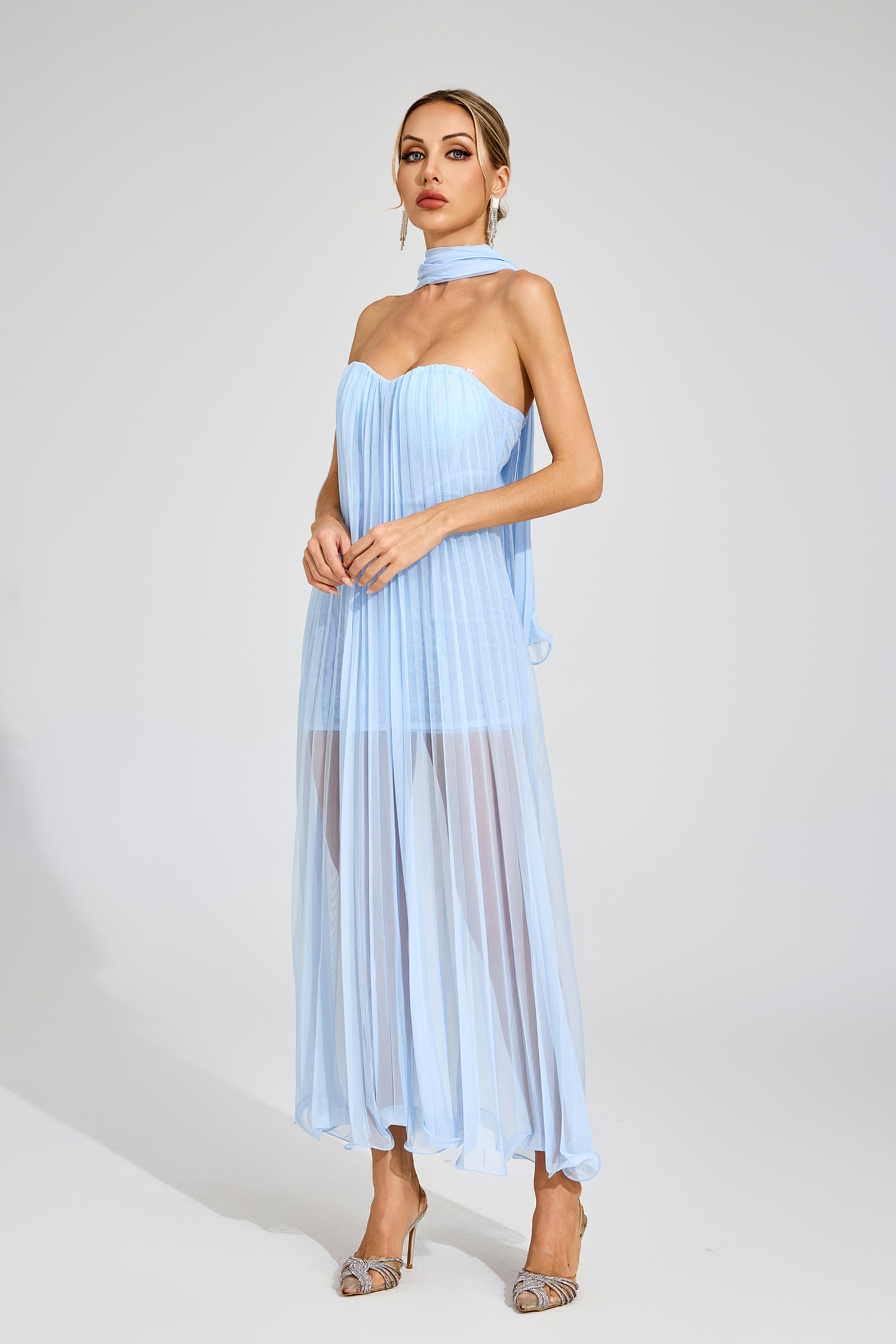 Hilary Blue Mesh Midi Dress