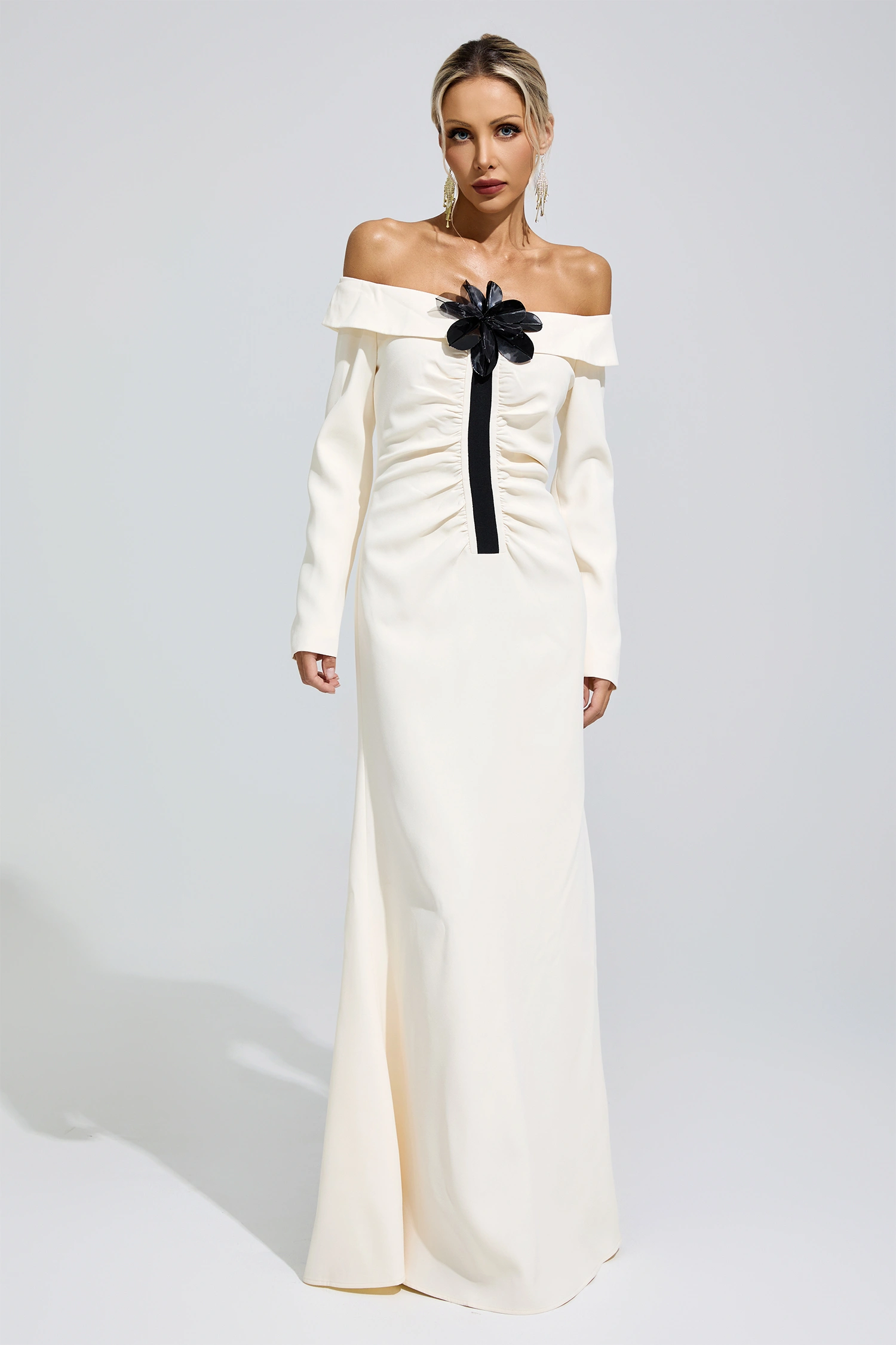 Hildegard White Off Shoulder Flower Dress