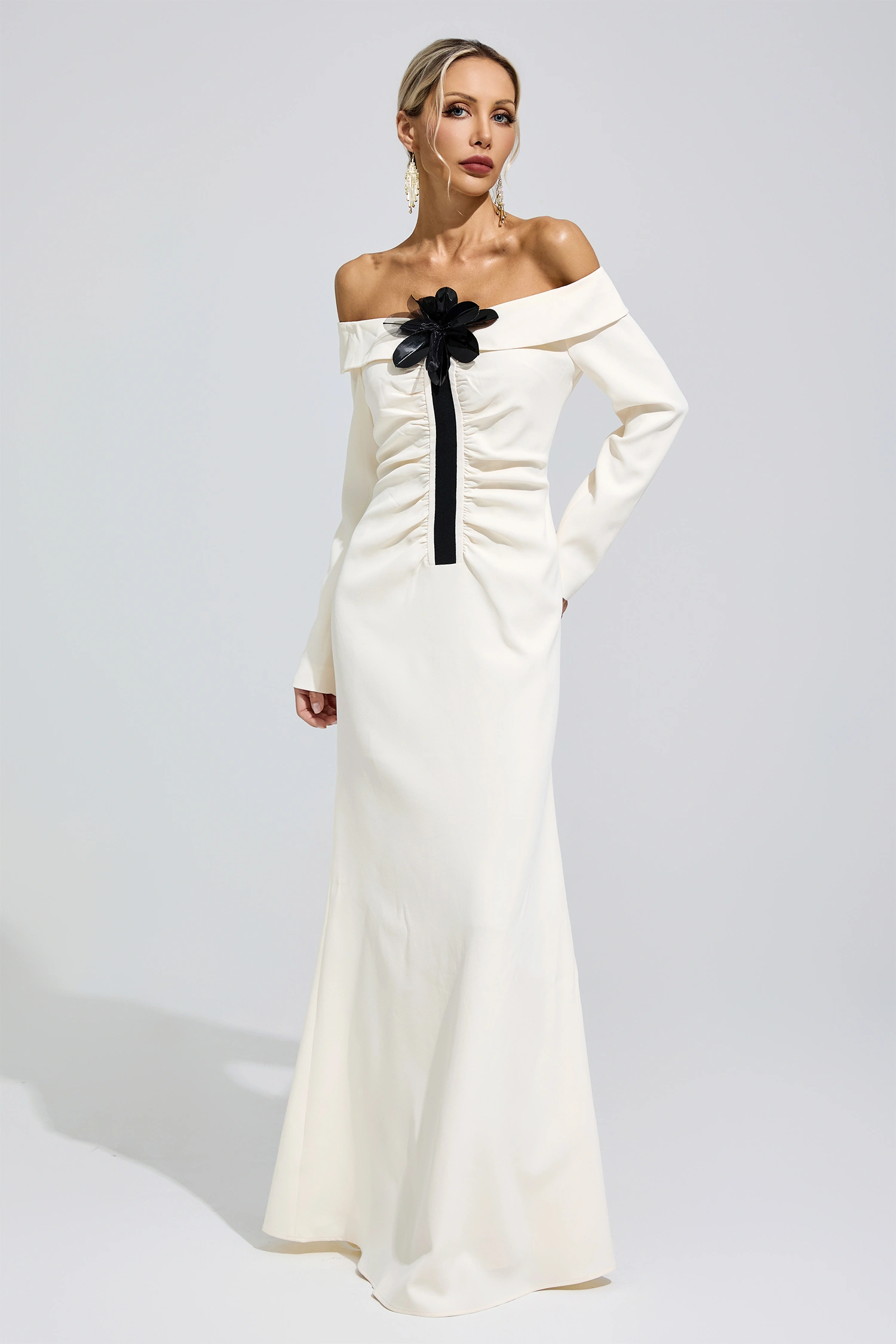 Hildegard White Off Shoulder Flower Dress