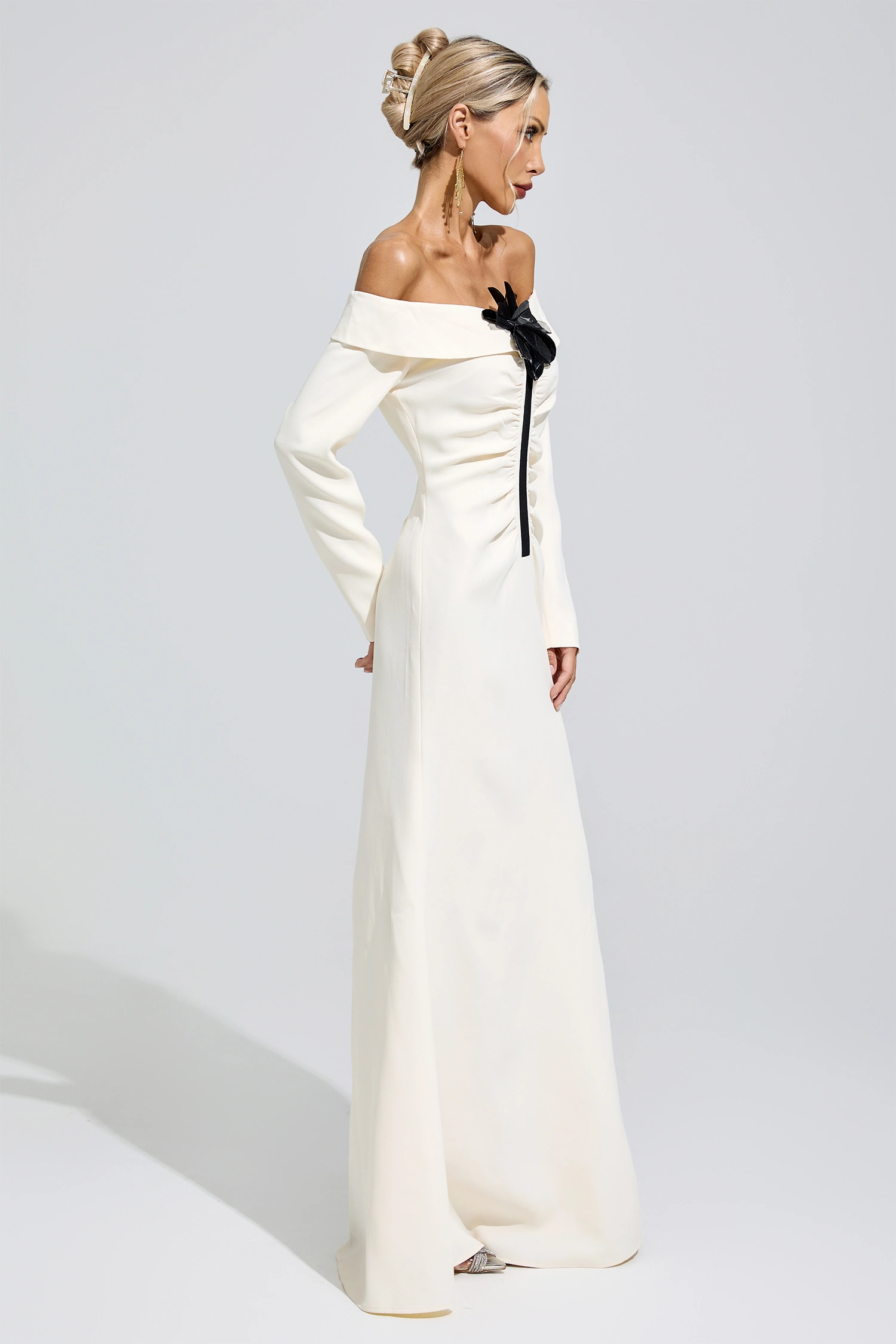 Hildegard White Off Shoulder Flower Dress