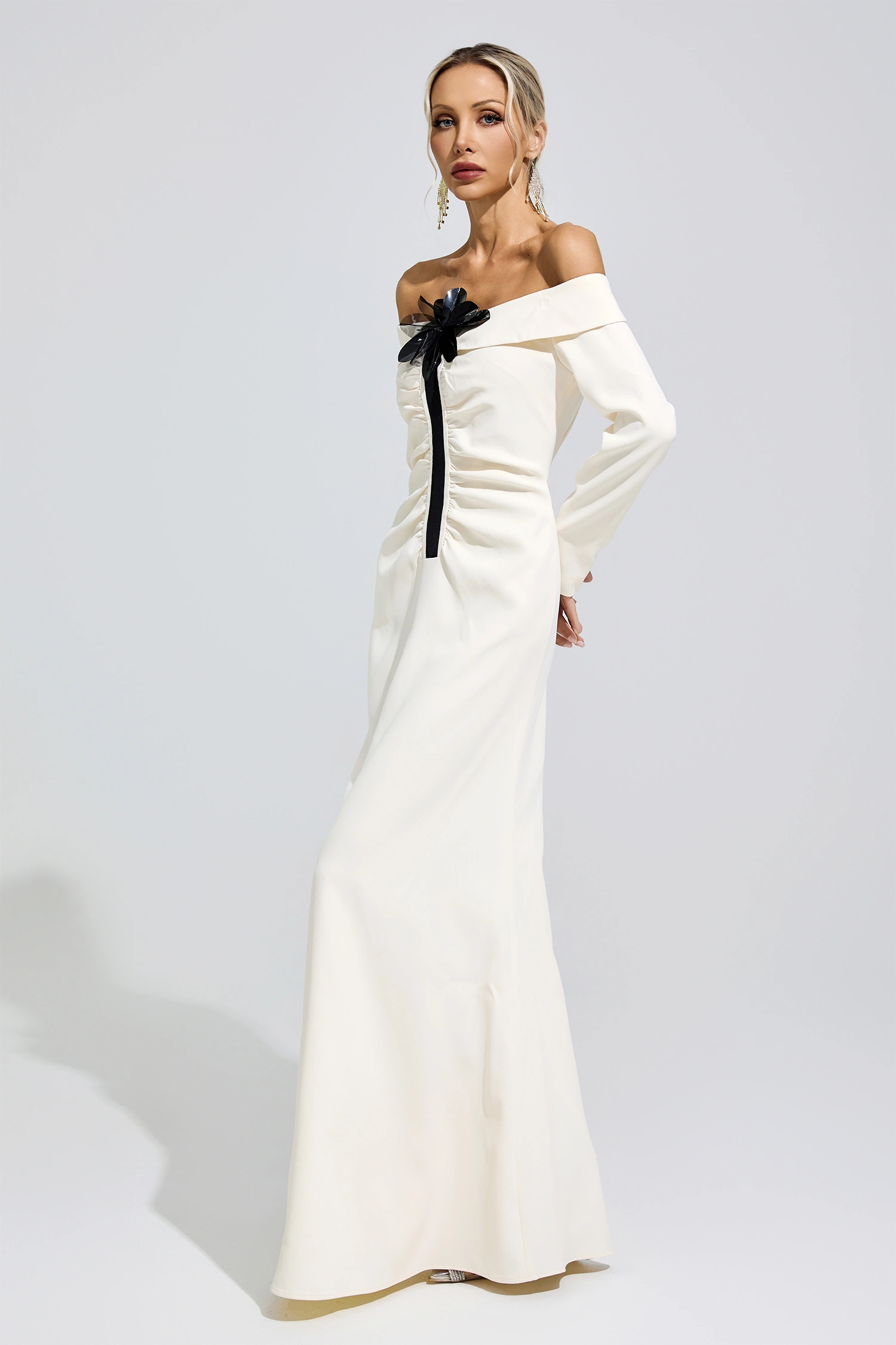 Hildegard White Off Shoulder Flower Dress