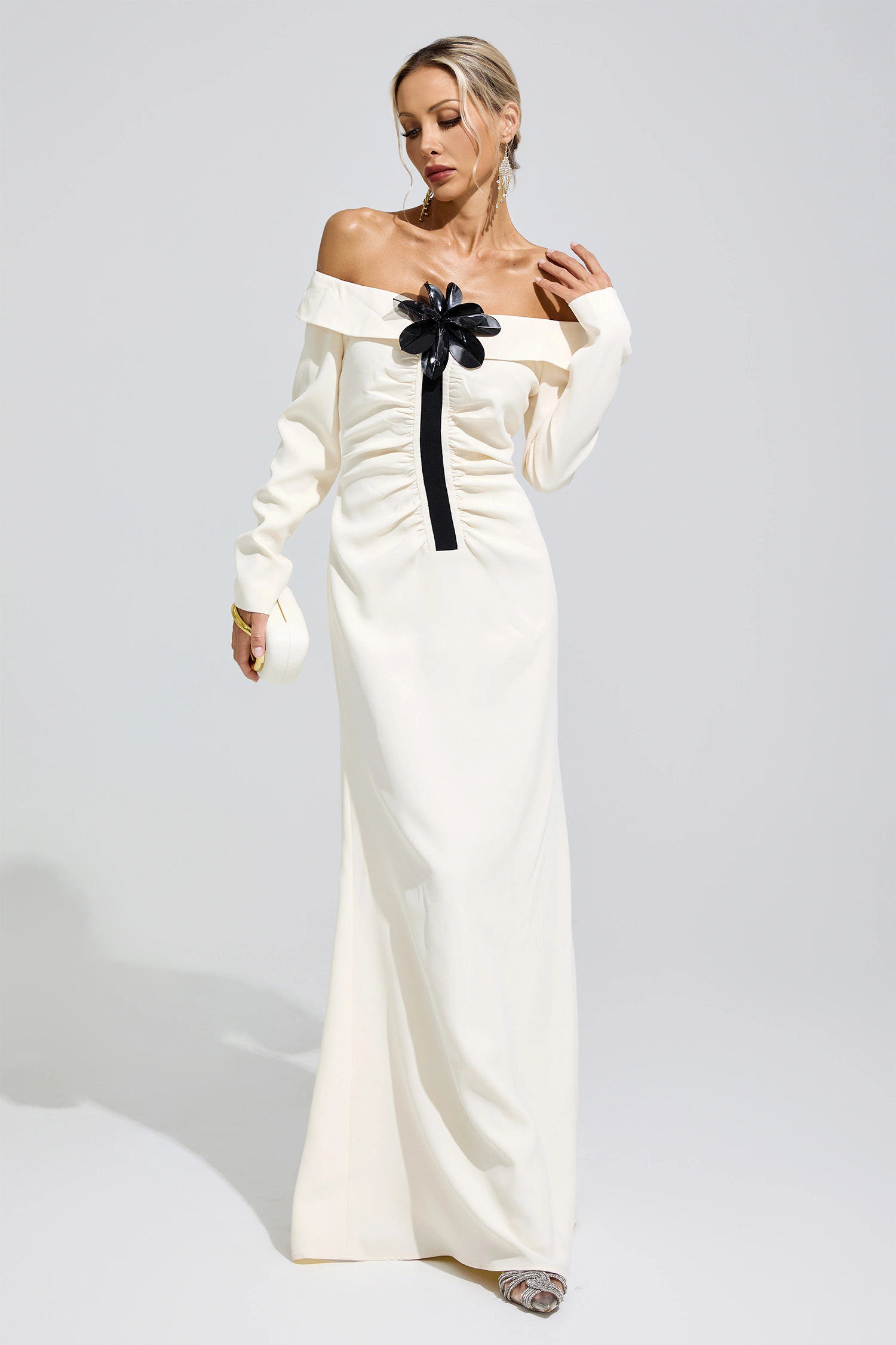 Hildegard White Off Shoulder Flower Dress