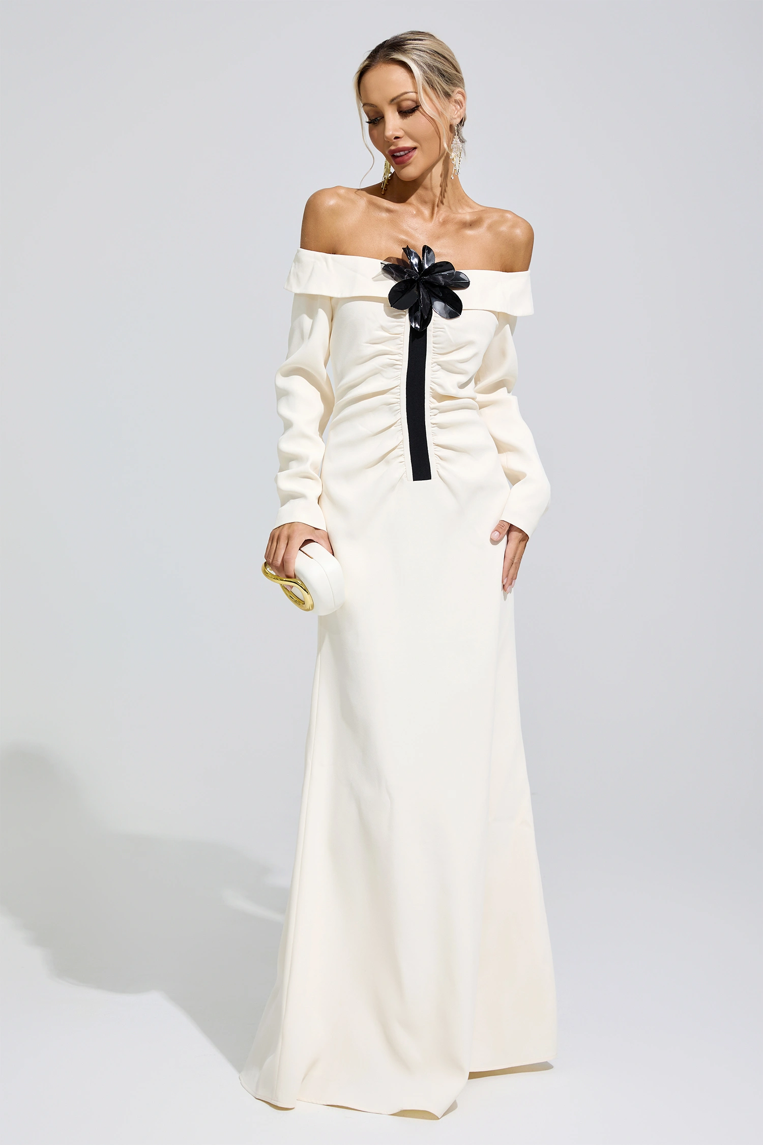 Hildegard White Off Shoulder Flower Dress