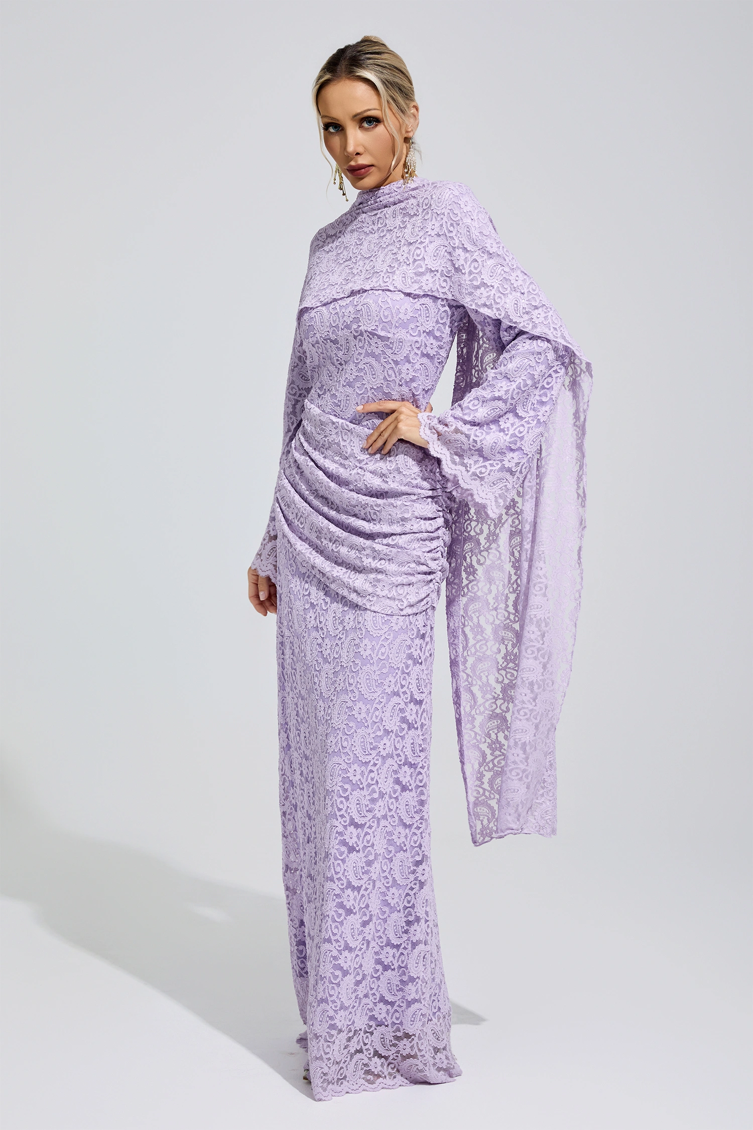 Hodgkin Purple Lace Fishtail Bodycon Dress