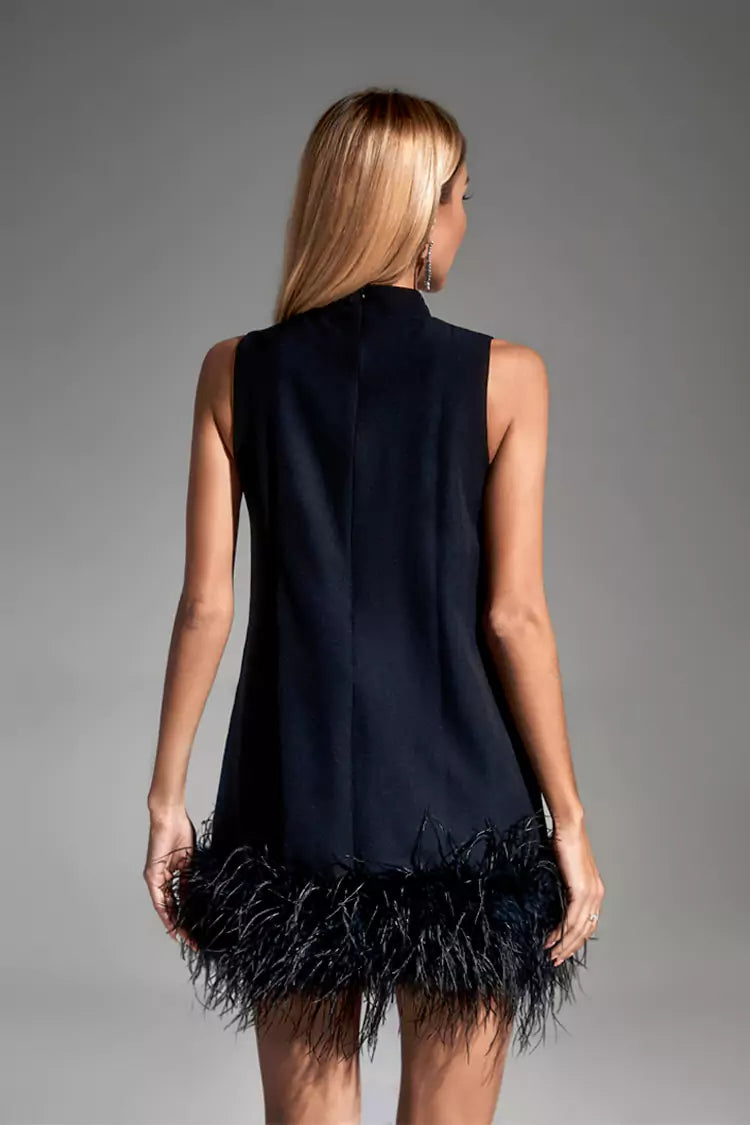 Hope Black Feather Mini Dress-CATCHALL